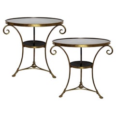 Wonderful Pair Neoclassical French Bronze Gueridon Side Tables Black Marble Tops