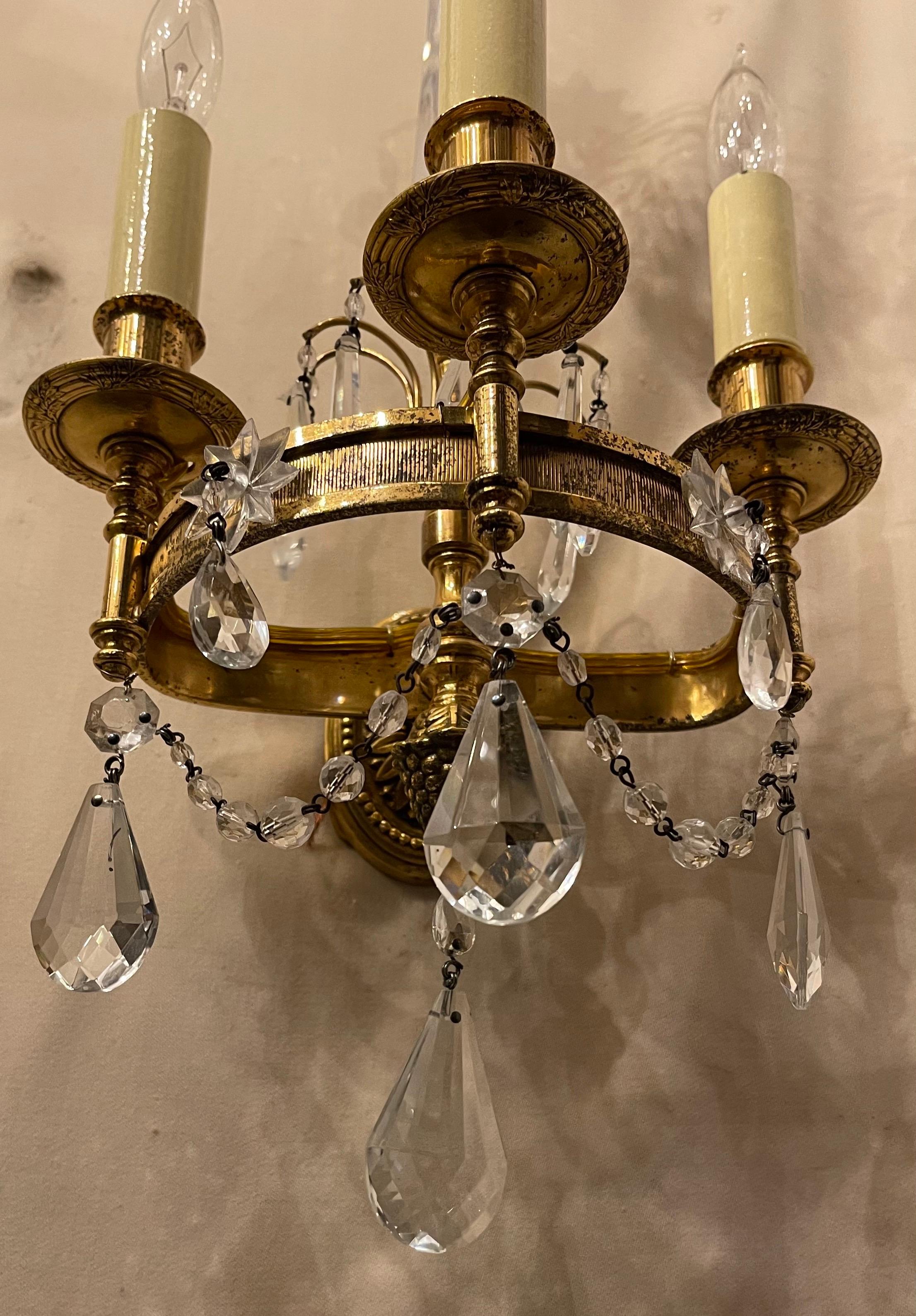 Wonderful Neoclassical Pair Regency Empire Baltic Dore Bronze Crystal Sconces For Sale 1