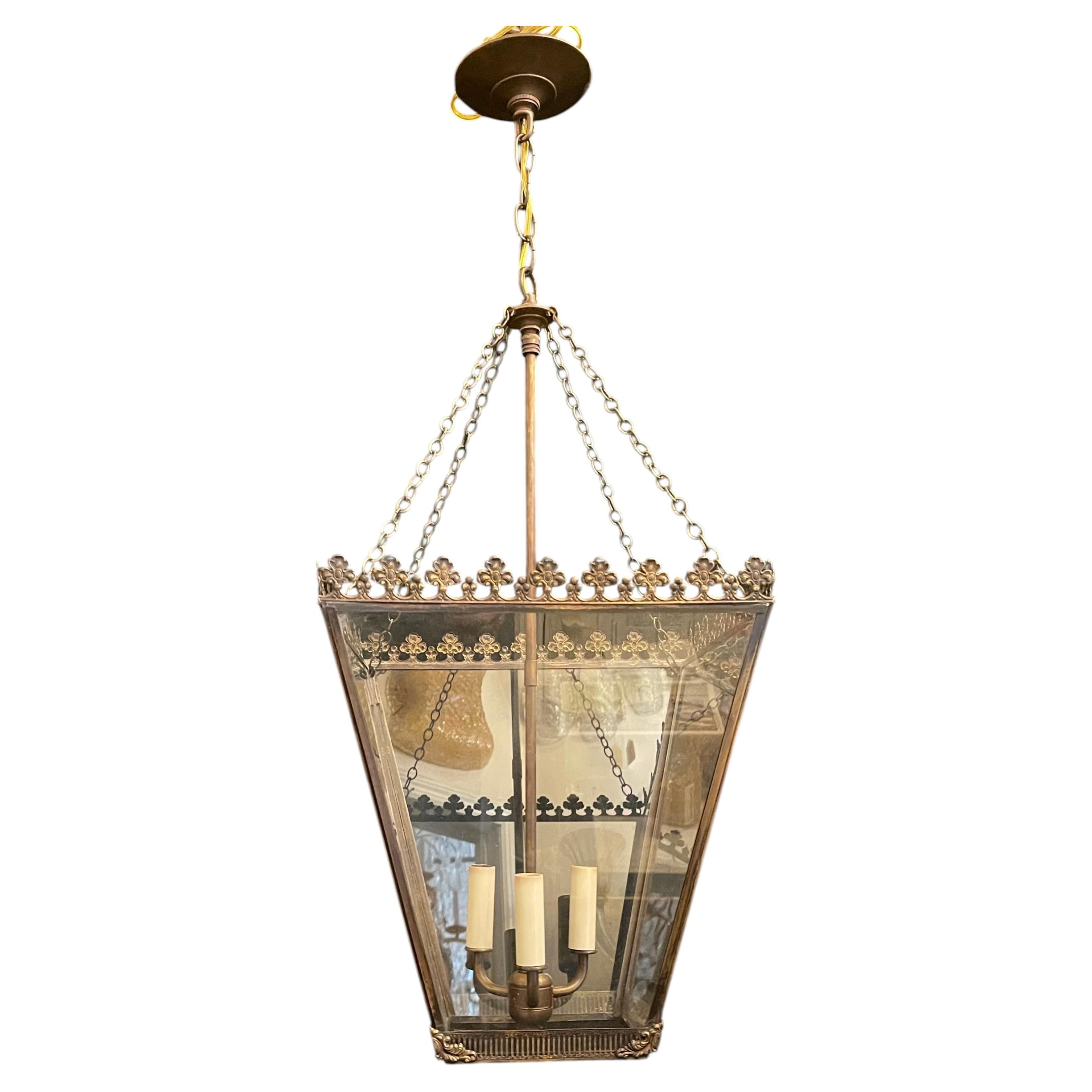 Wonderful Pair Neoclassical Regency Louis XVI Bronze Lantern Fixtures