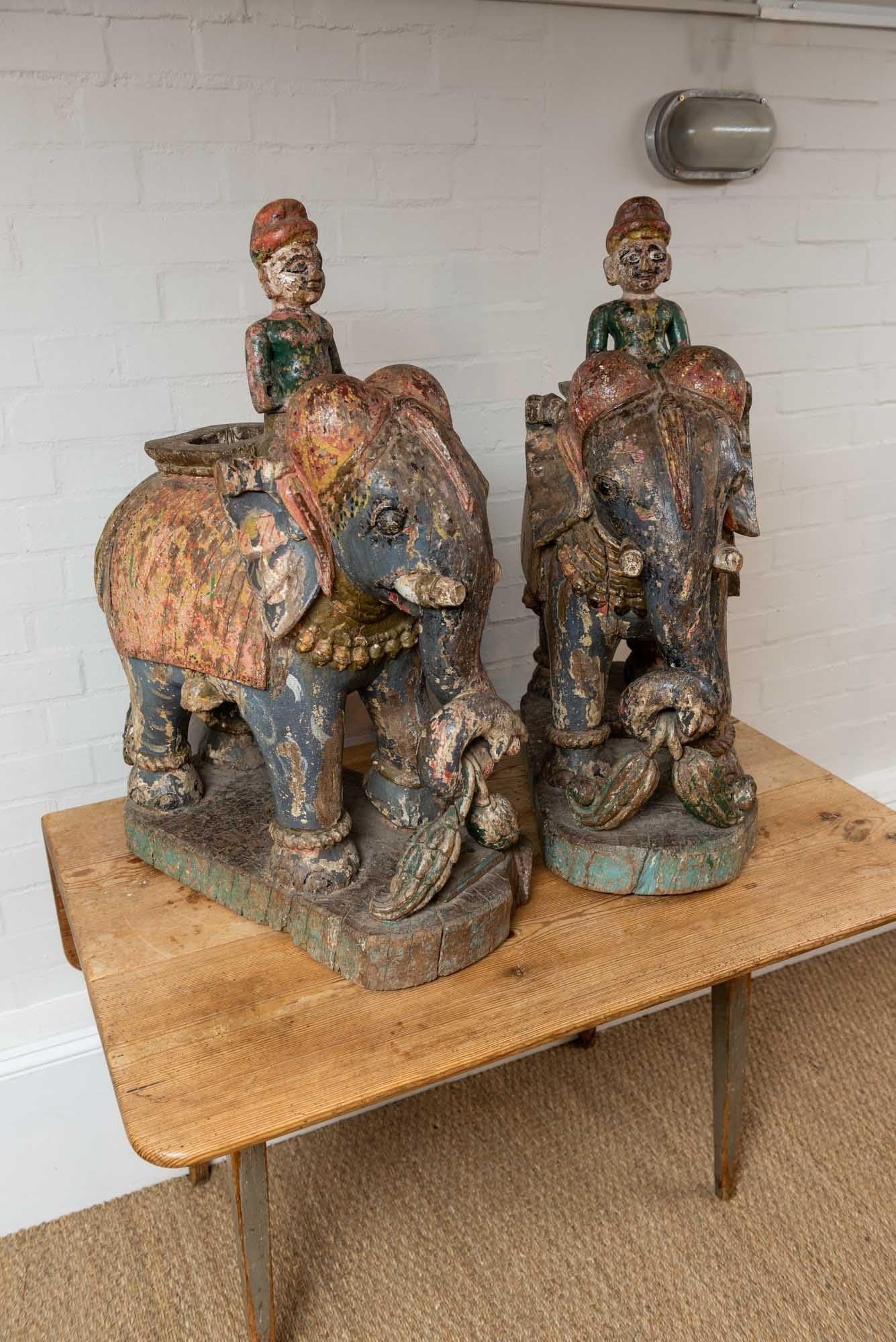 Hand-Painted Wonderful Pair of 19th Century Original Painted Elephants from Rajasthan For Sale