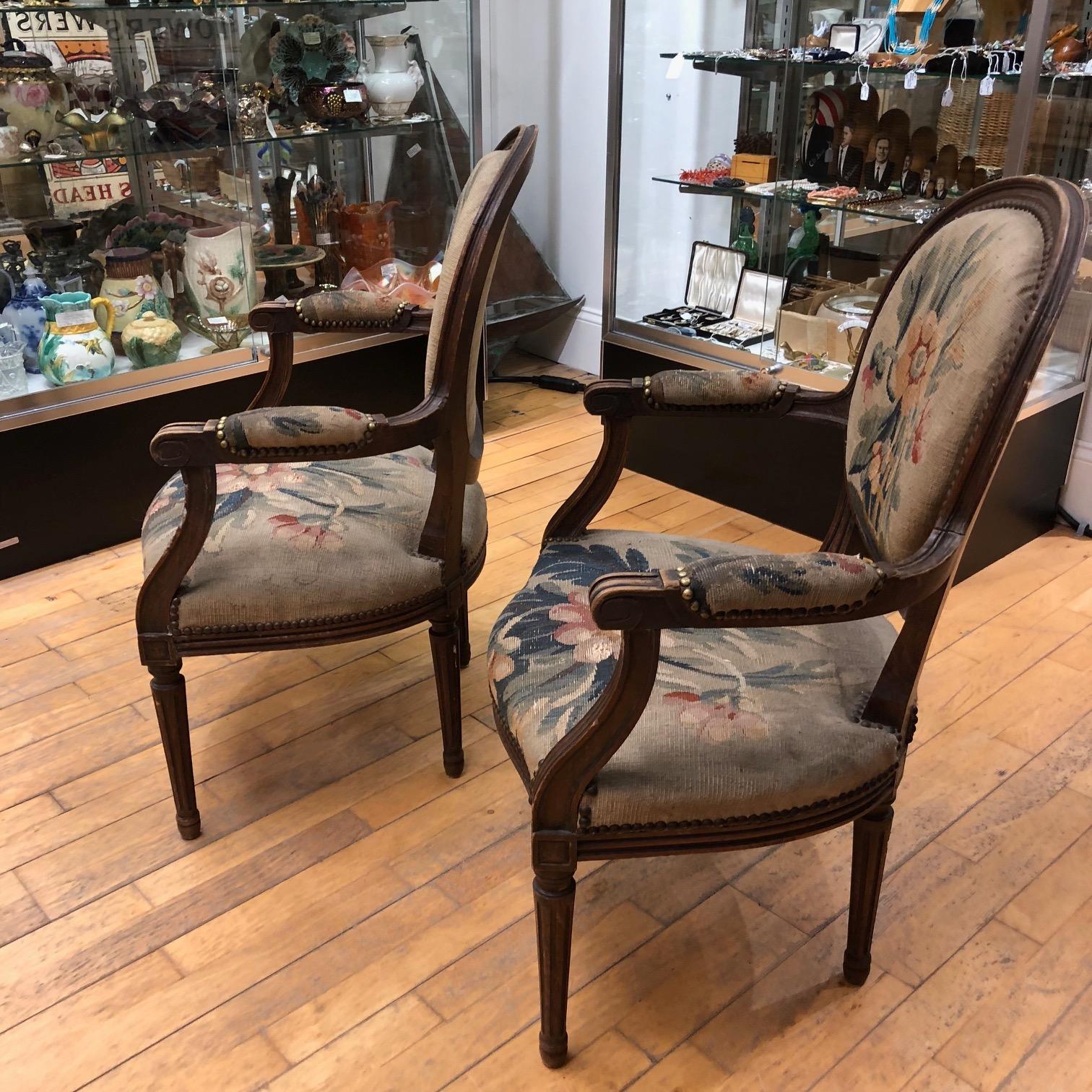 Wonderful Pair of 19th Century Tapestry and Carved Wood Armchairs 2