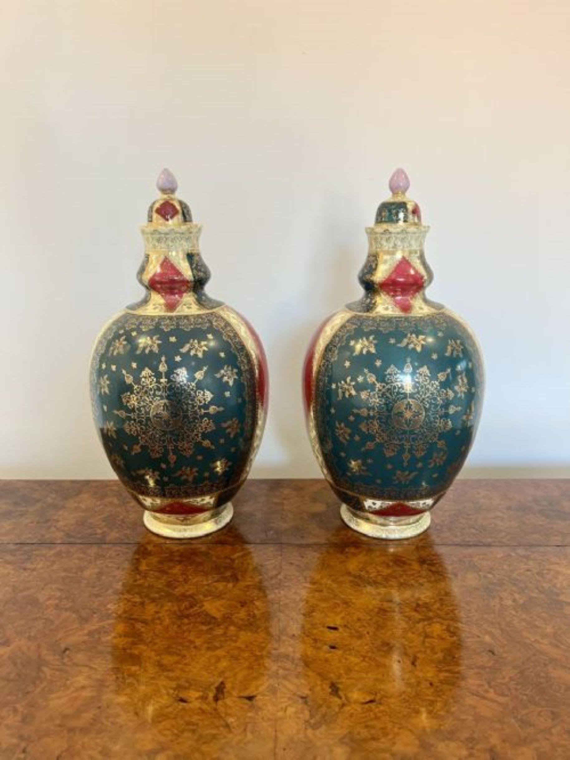 19th Century Wonderful pair of antique Victorian quality porcelain lidded vases For Sale