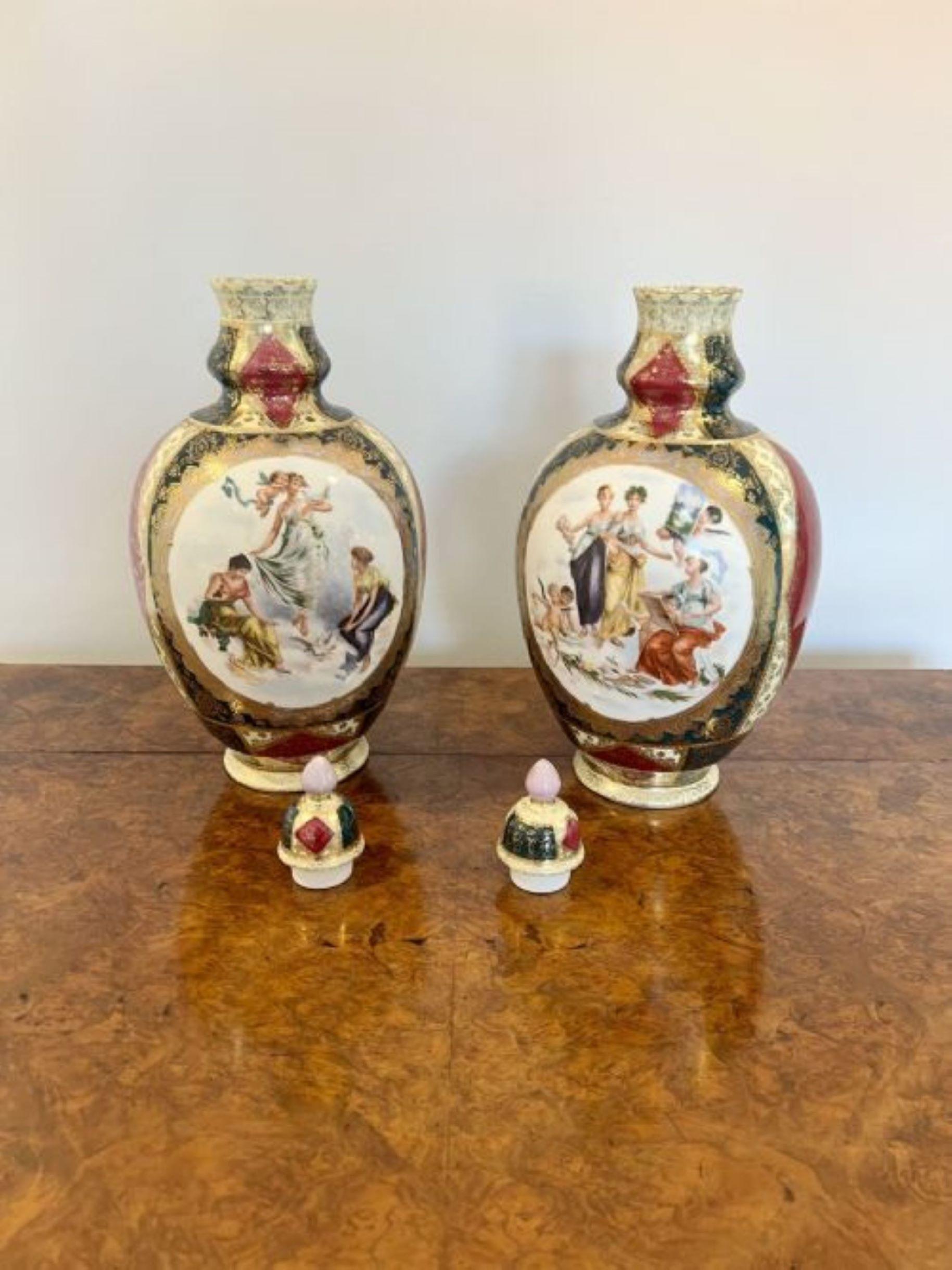 Porcelain Wonderful pair of antique Victorian quality porcelain lidded vases For Sale