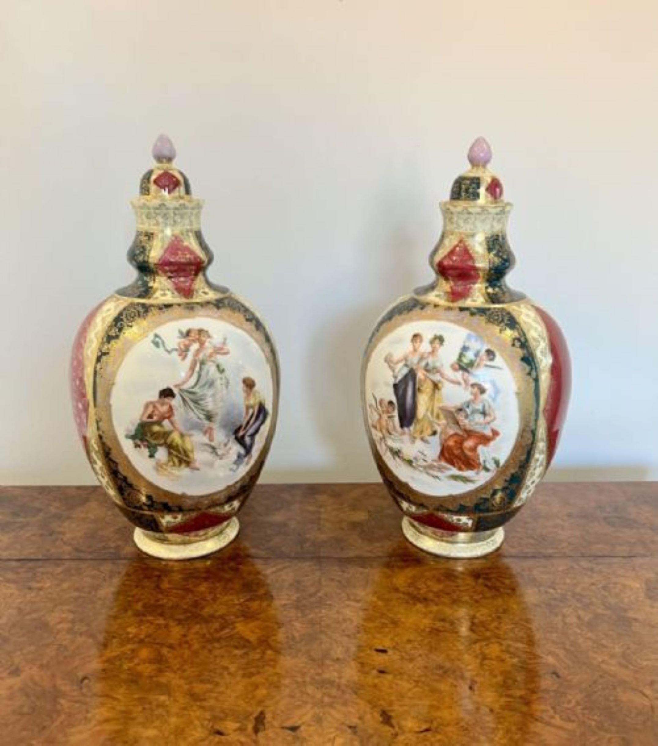 Wonderful pair of antique Victorian quality porcelain lidded vases For Sale 2