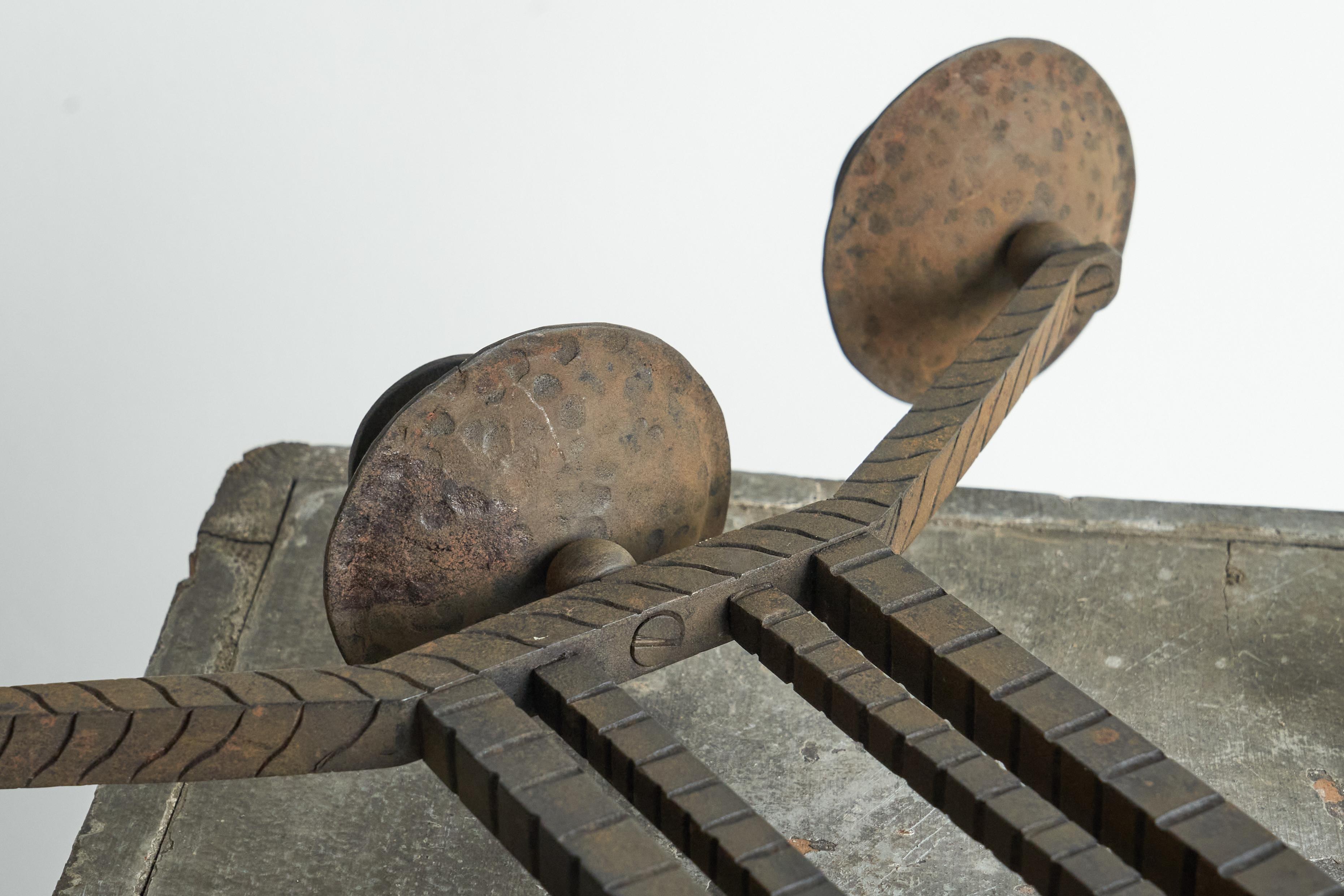 Wonderful Pair of Art Deco Candle Holders in Wrought Iron and Stone 1930s For Sale 5