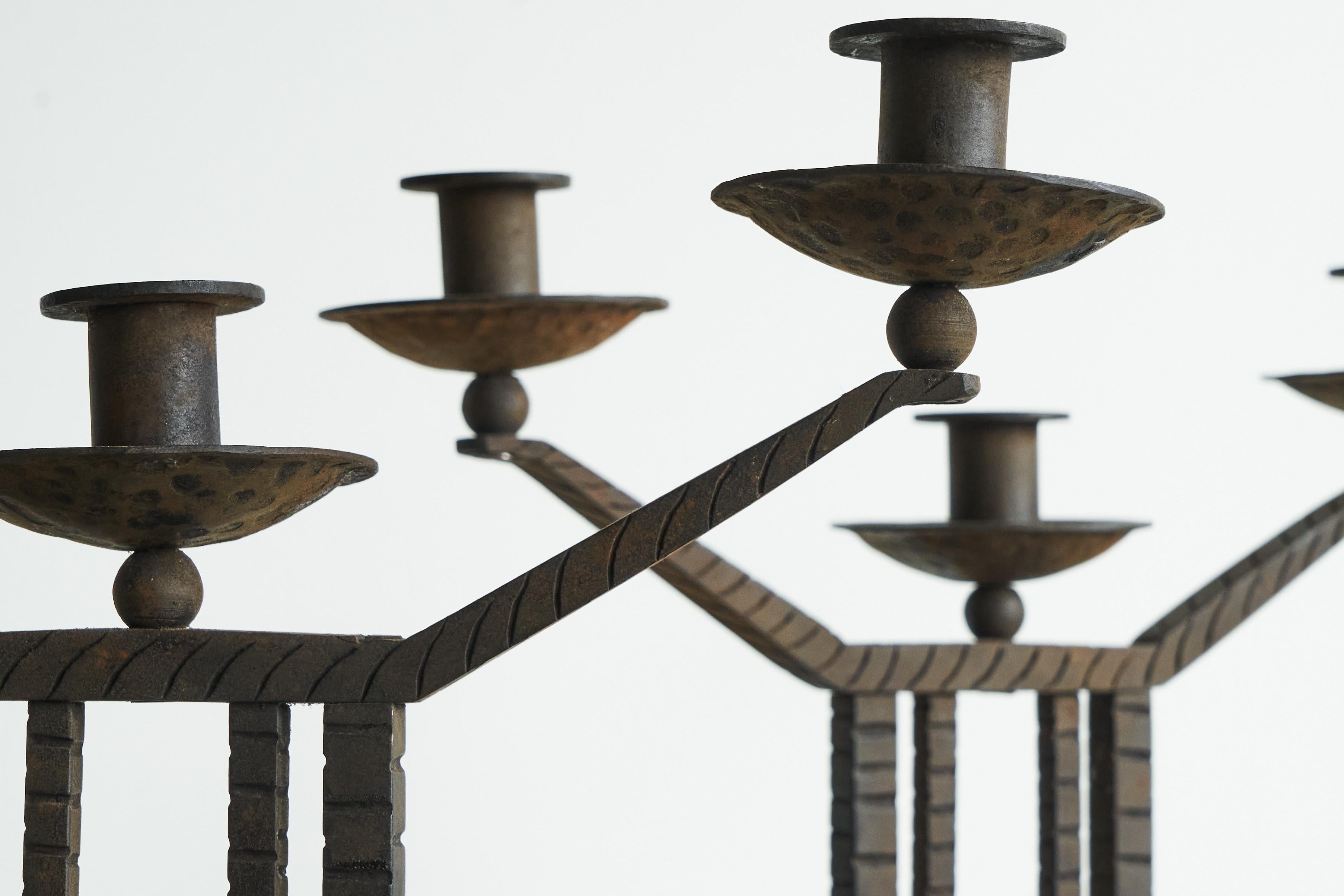 Hand-Crafted Wonderful Pair of Art Deco Candle Holders in Wrought Iron and Stone 1930s For Sale
