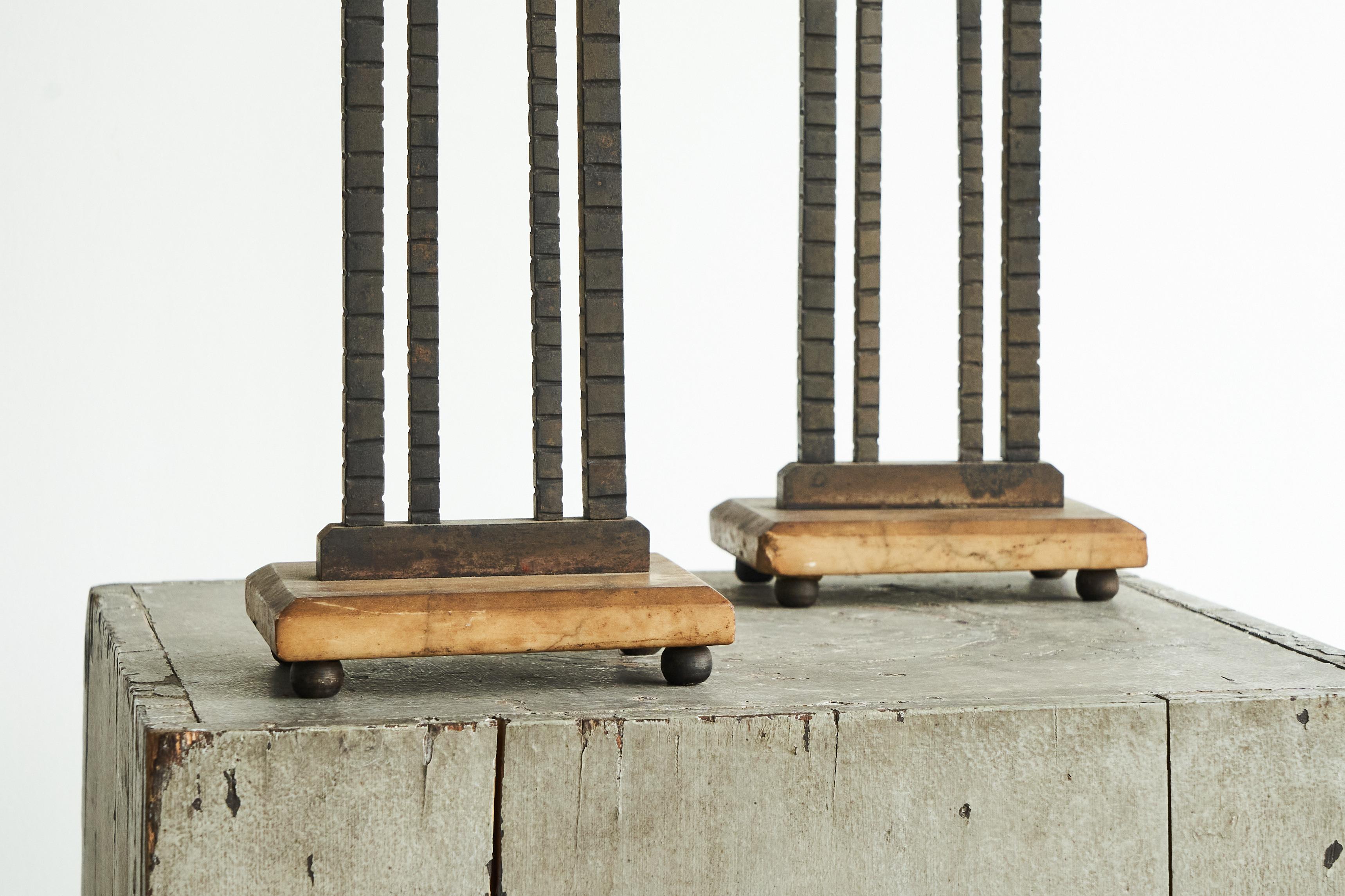 Wonderful Pair of Art Deco Candle Holders in Wrought Iron and Stone 1930s In Good Condition For Sale In Meer, VAN