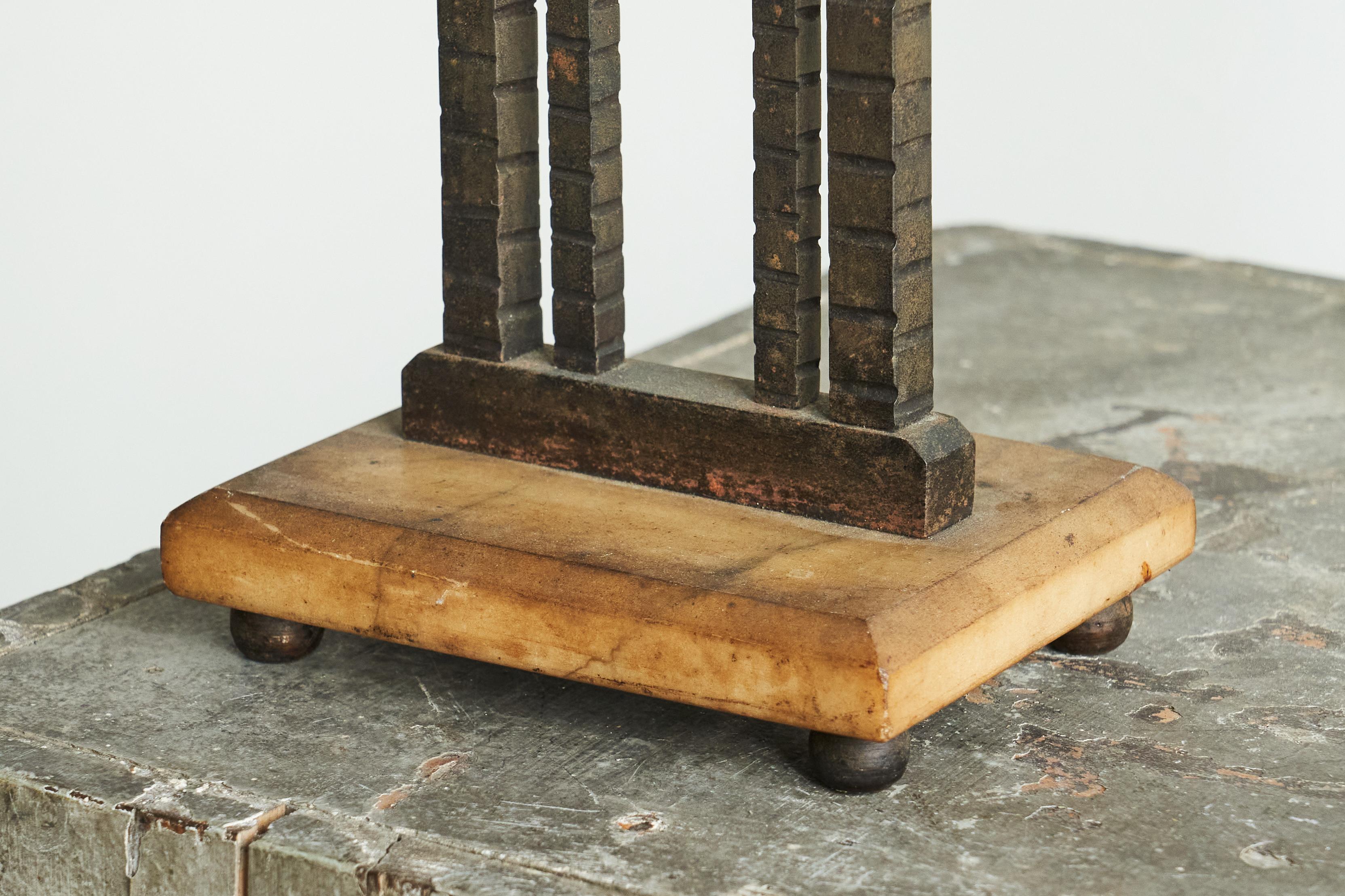 Wonderful Pair of Art Deco Candle Holders in Wrought Iron and Stone 1930s For Sale 2