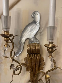 Wonderful Pair of Baguès Sherle Wagner Two-Arm Rock Crystal Bird Urn Sconces