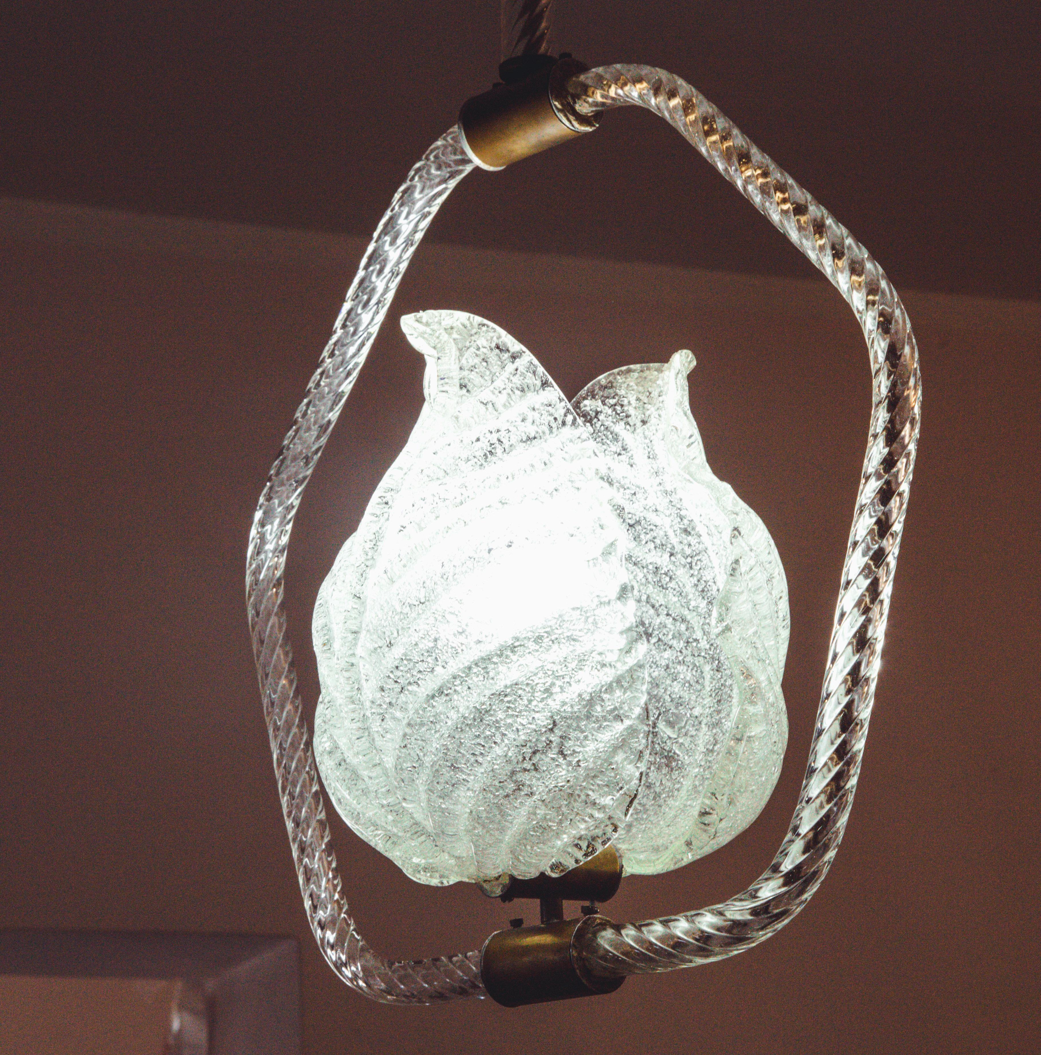 Wonderful Pair of Barovier and Toso Light Pendant, Murano Glass, 1950s For Sale 6