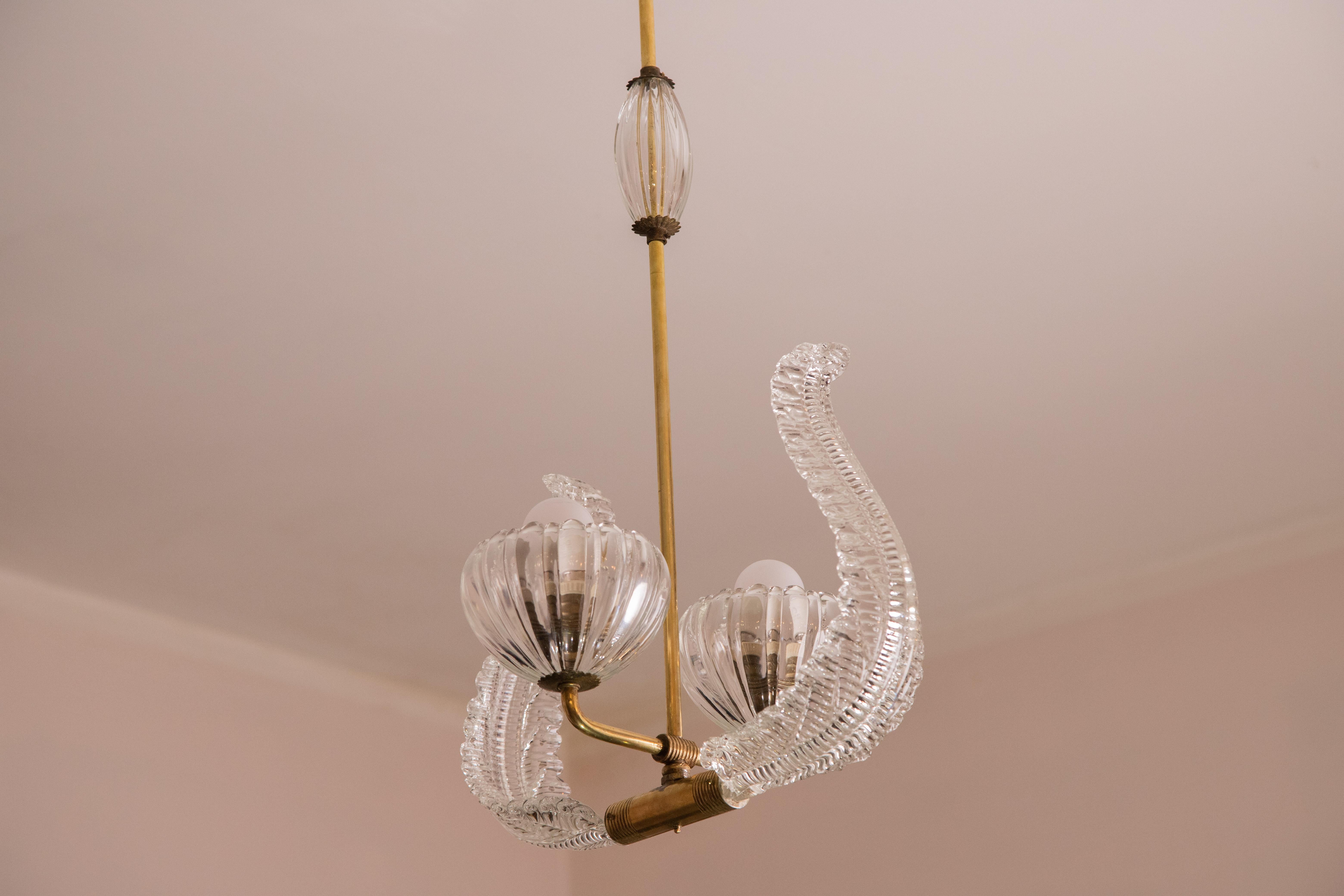 Wonderful Pair of Barovier and Toso Light Pendant, Murano Glass, 1950s For Sale 11