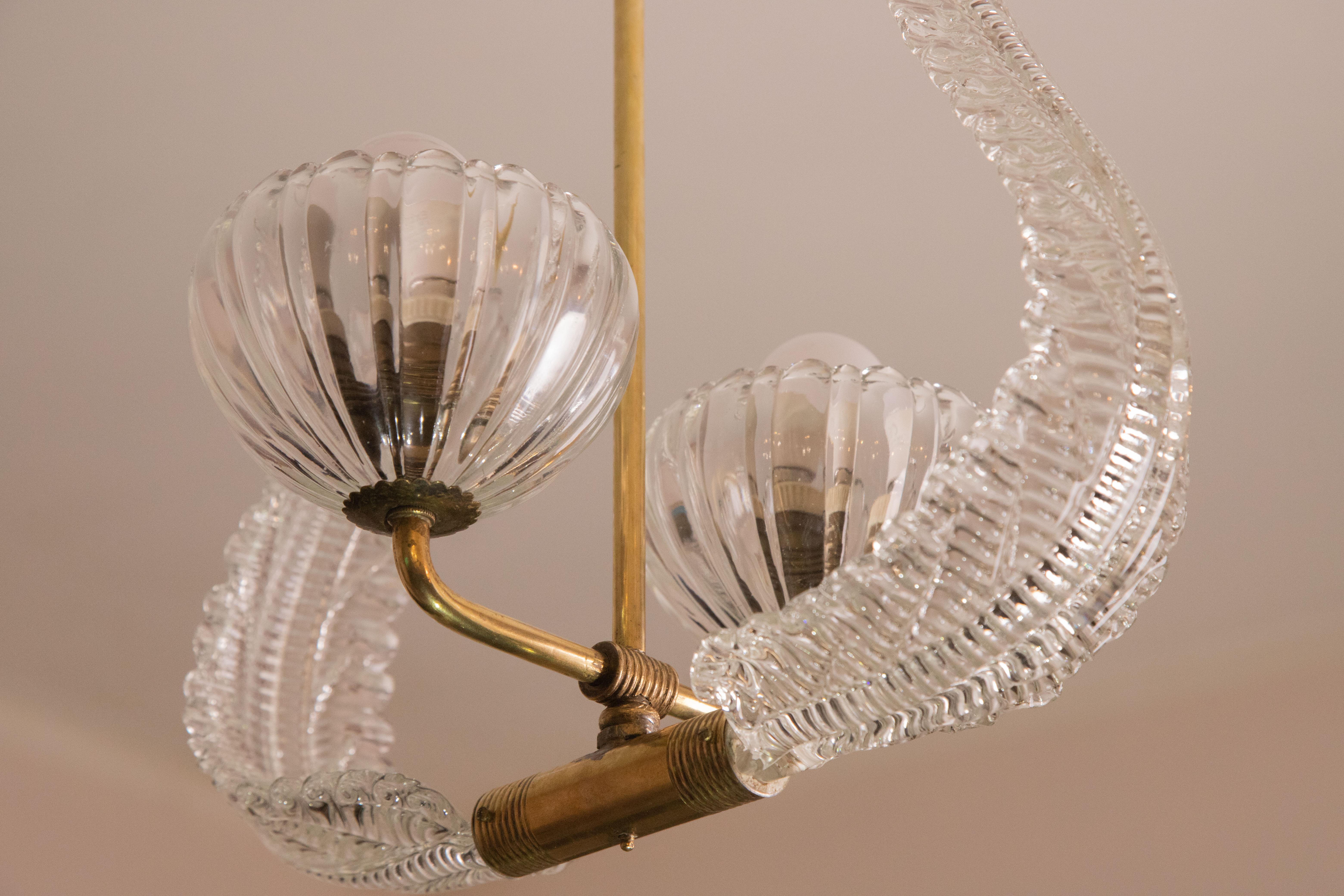Wonderful Pair of Barovier and Toso Light Pendant, Murano Glass, 1950s For Sale 12
