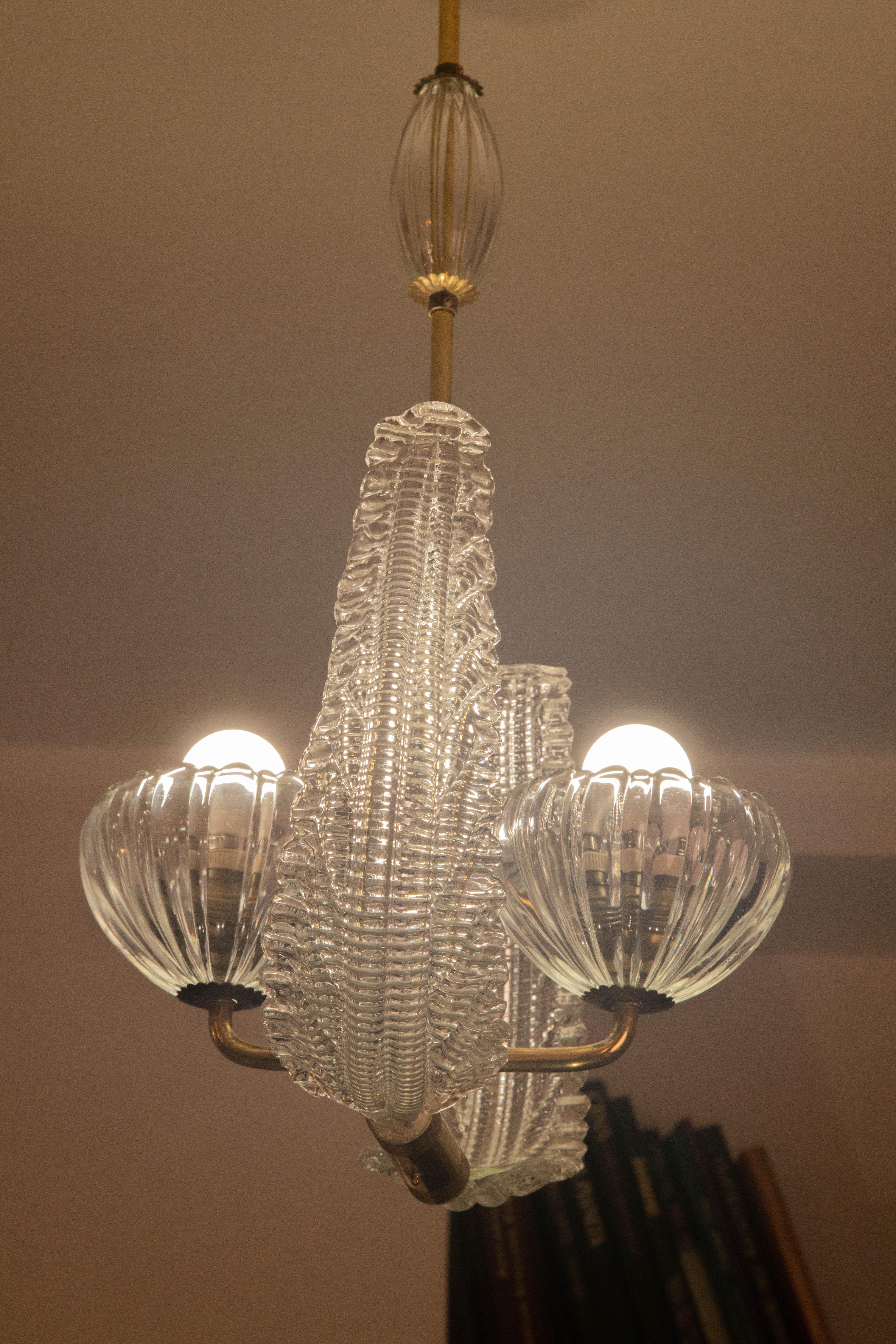 Wonderful Pair of Barovier and Toso Light Pendant, Murano Glass, 1950s For Sale 13