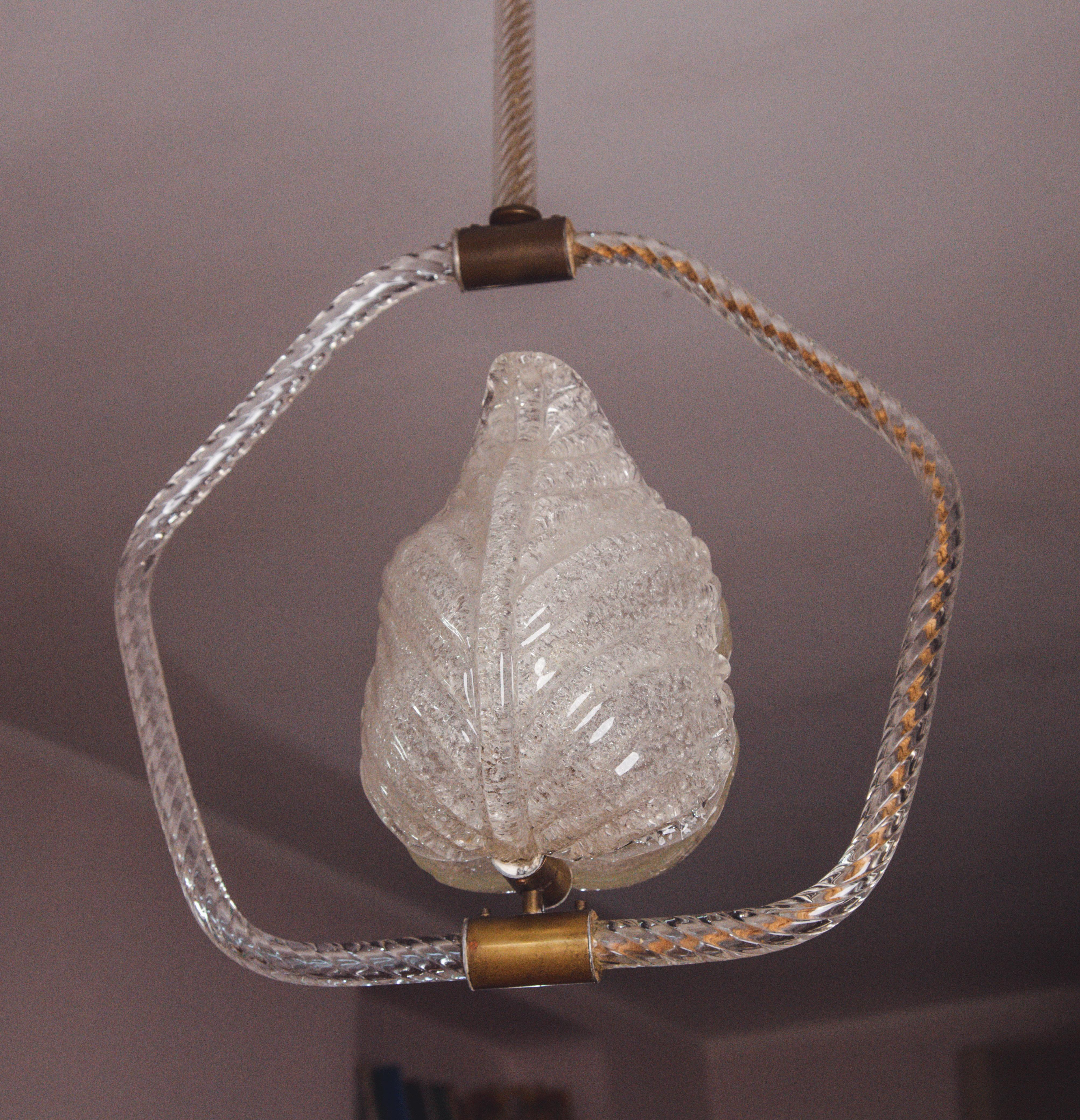 Wonderful Pair of Barovier and Toso Light Pendant, Murano Glass, 1950s For Sale 1