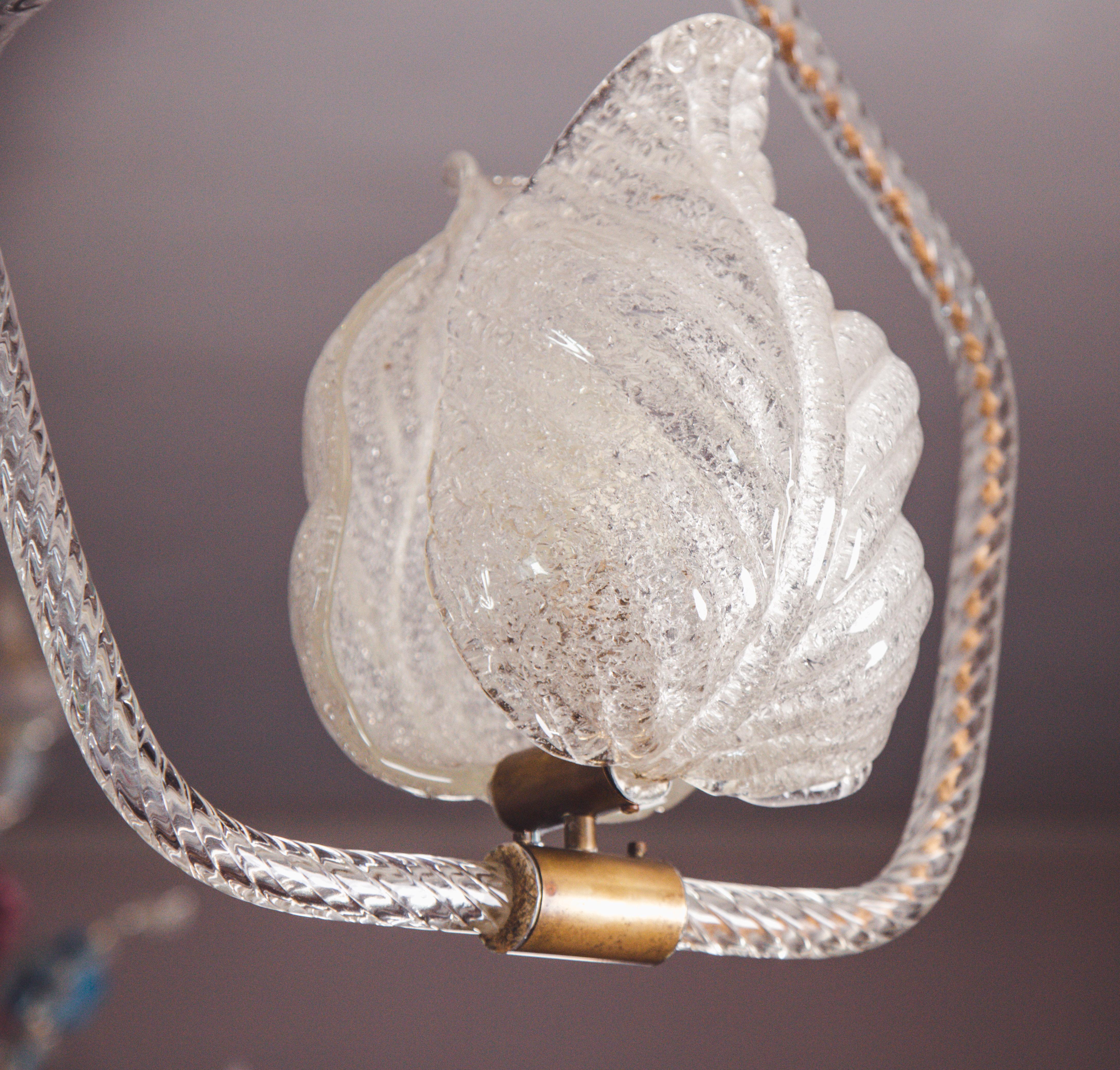 Wonderful Pair of Barovier and Toso Light Pendant, Murano Glass, 1950s For Sale 4