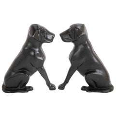 Wonderful Pair of Black Lab Wrought iron Andirons