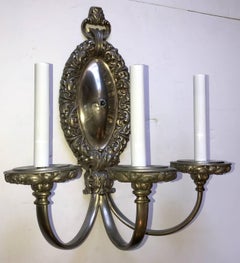 Wonderful Pair of Brushed Silvered Bronze Filigree Neoclassical Caldwell Sconces