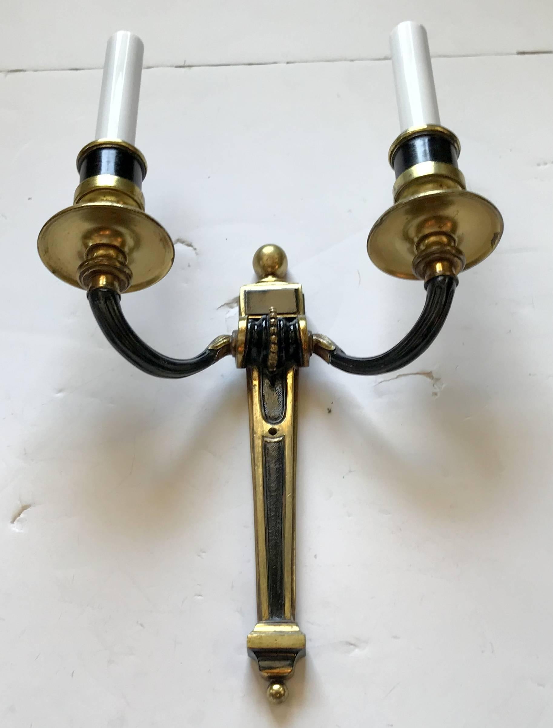 Wonderful Pair of Caldwell Bronze Patinated Regency Neoclassical Empire Sconces For Sale 1
