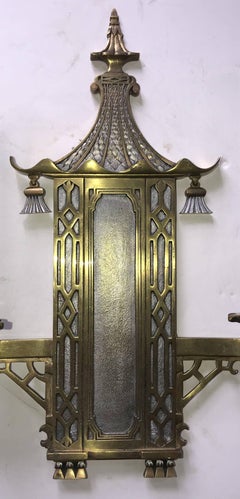 Wonderful Pair of Chinoiserie Pagoda Silvered Bronze Sconces E.F. Caldwell Rare