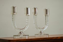 Wonderful Pair of Crystal Art Deco Candle Holders France 1930s