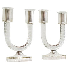Wonderful Pair of Crystal Art Deco Candle Holders France 1930s
