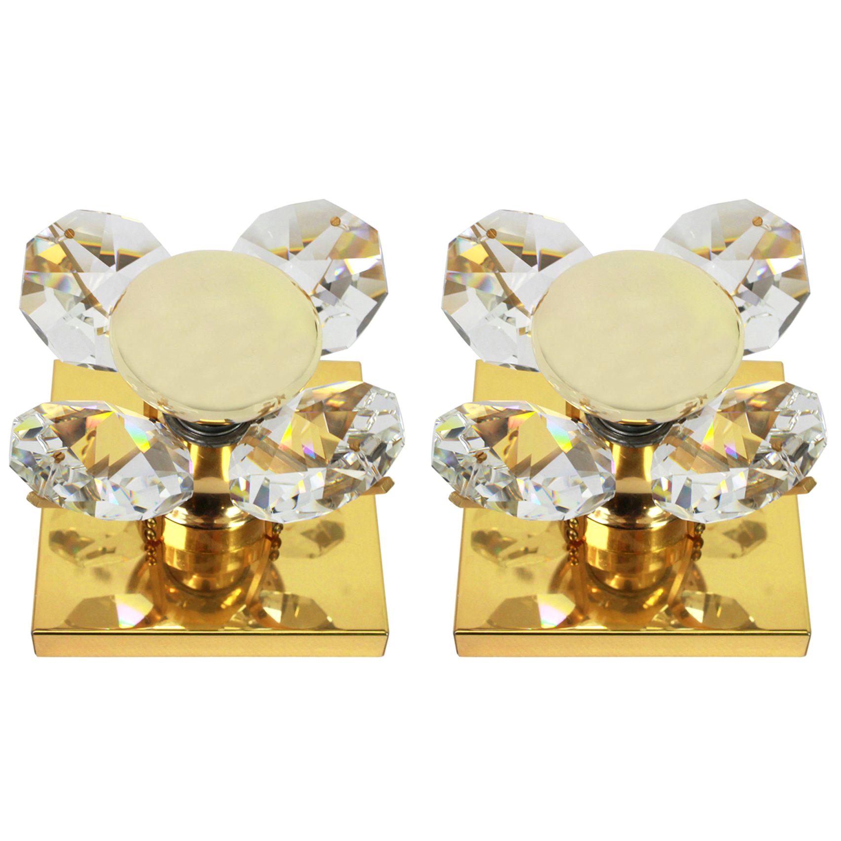 Wonderful Pair of Crystal Flower Sconces by Christoph Palme, Germany, 1970s