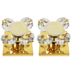 Wonderful Pair of Crystal Flower Sconces by Christoph Palme, Germany, 1970s