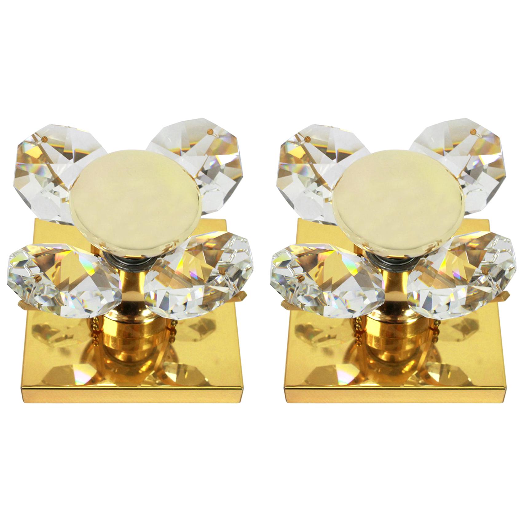 Wonderful Pair of Crystal Flower Sconces by Christoph Palme, Germany, 1970s