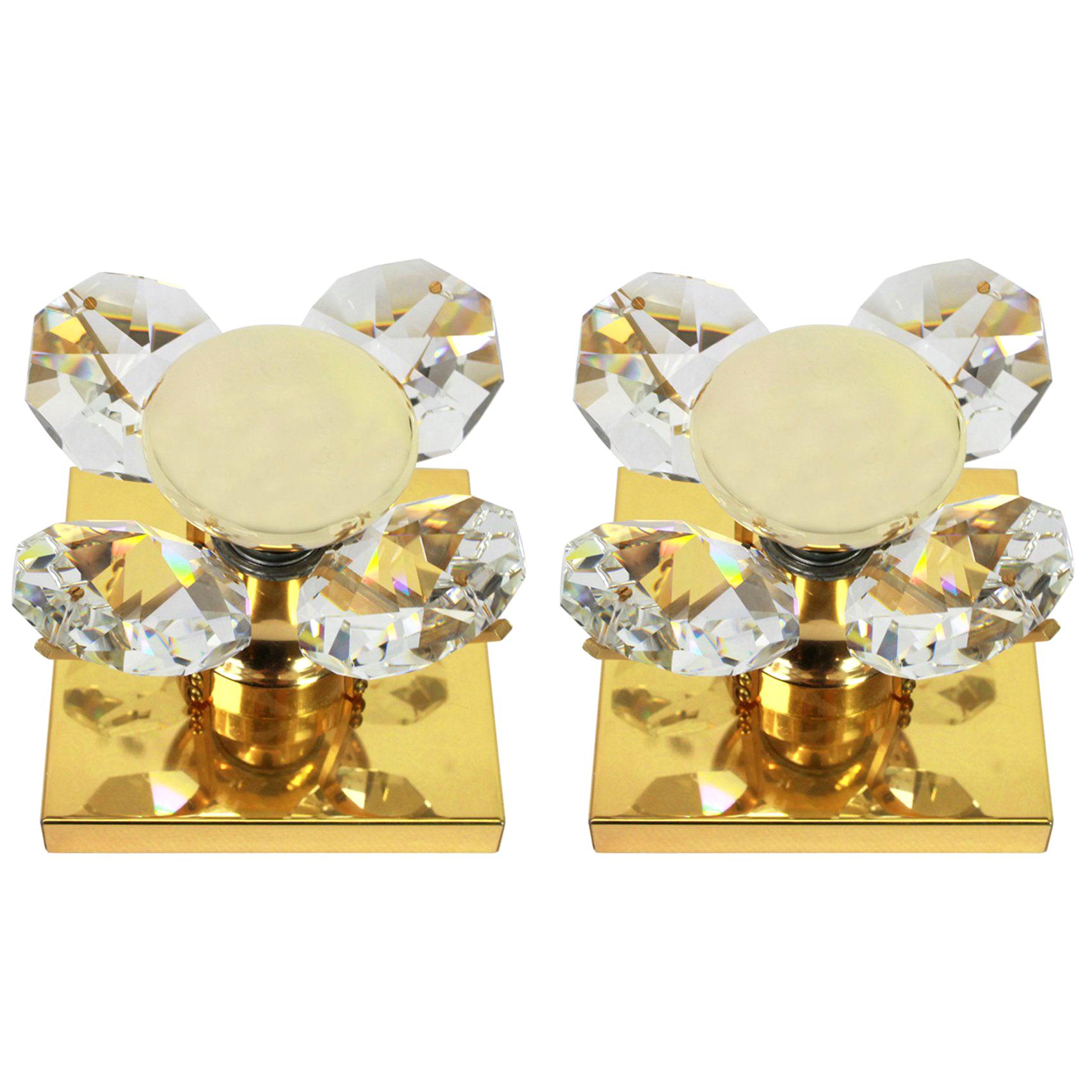 Wonderful Pair of Crystal Flower Sconces by Christoph Palme, Germany, 1970s