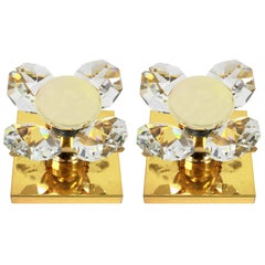 Wonderful Pair of Crystal Flower Sconces by Christoph Palme, Germany, 1970s