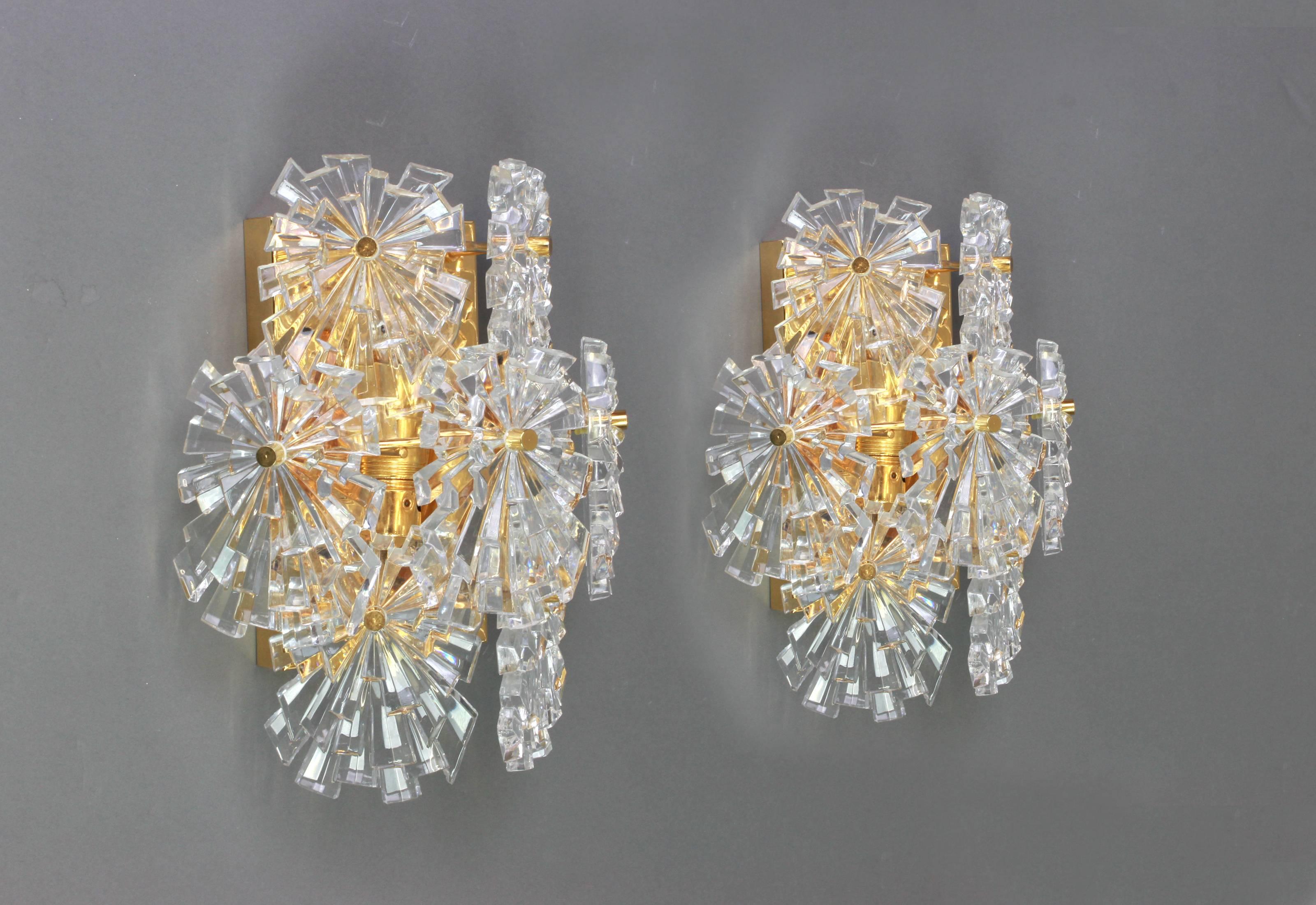 Mid-Century Modern Wonderful Pair of Crystal Sconces by Kinkeldey, Germany, 1970s For Sale