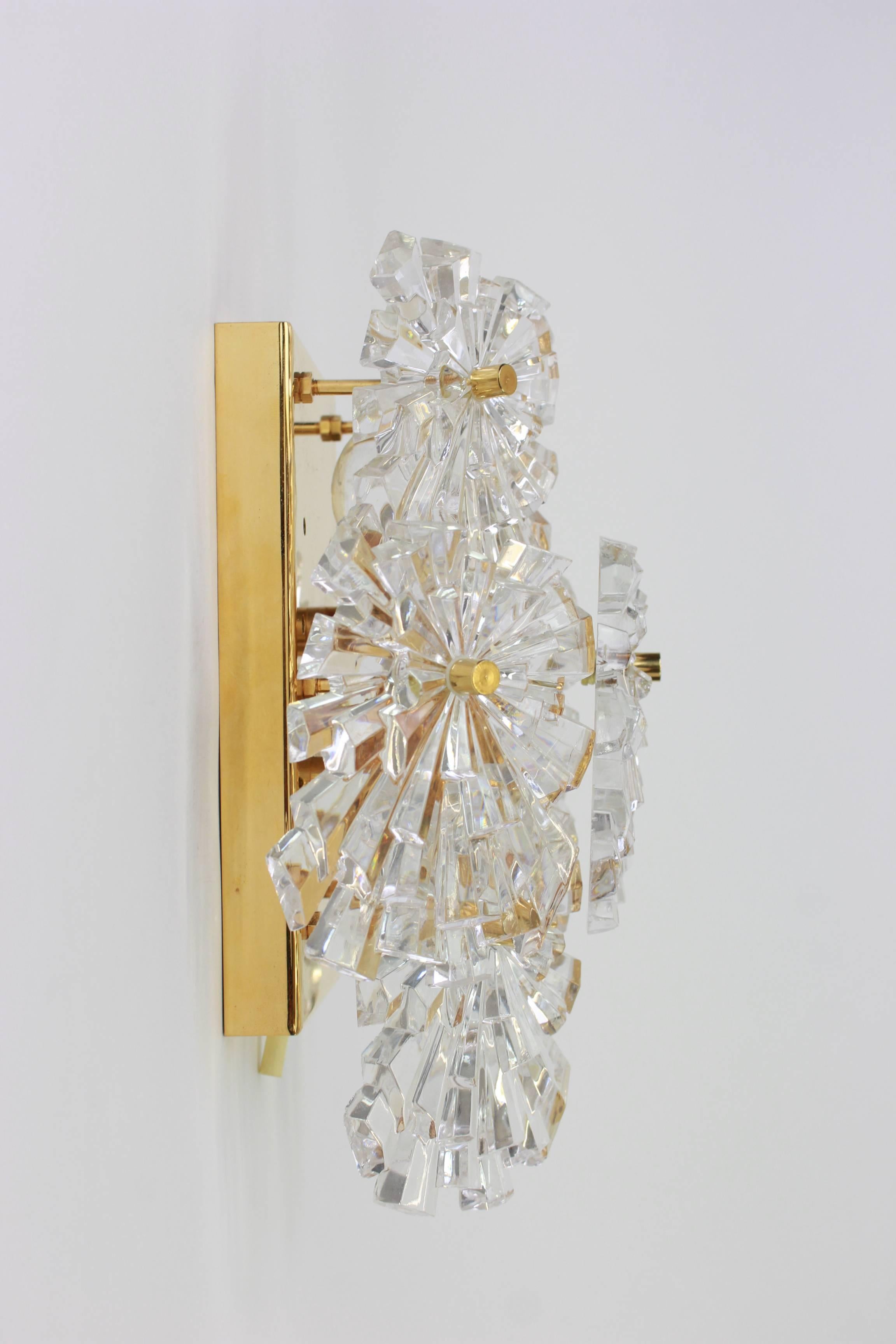 Brass Wonderful Pair of Crystal Sconces by Kinkeldey, Germany, 1970s For Sale