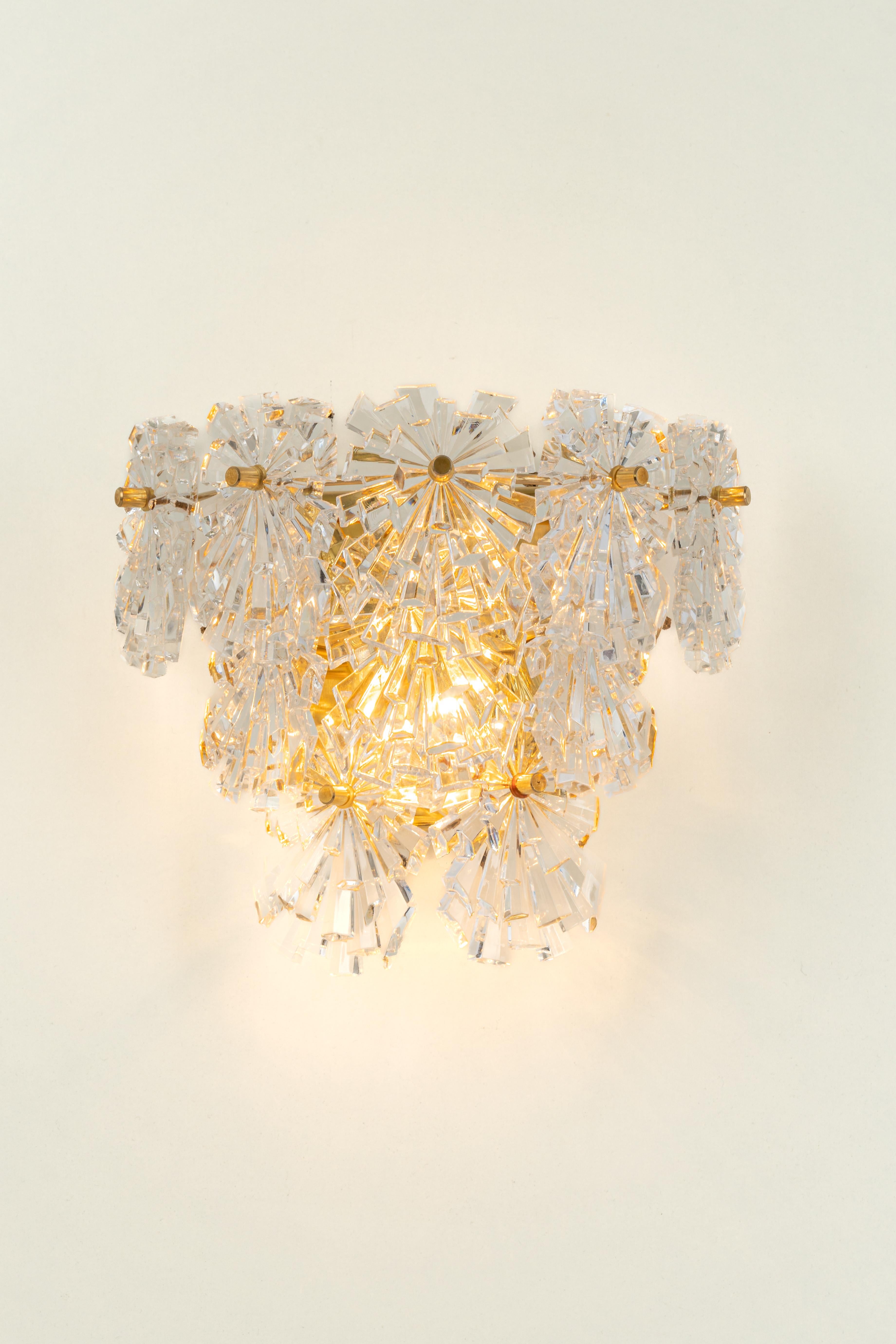Brass Wonderful Pair of Crystal Sconces by Kinkeldey, Germany, 1970s For Sale