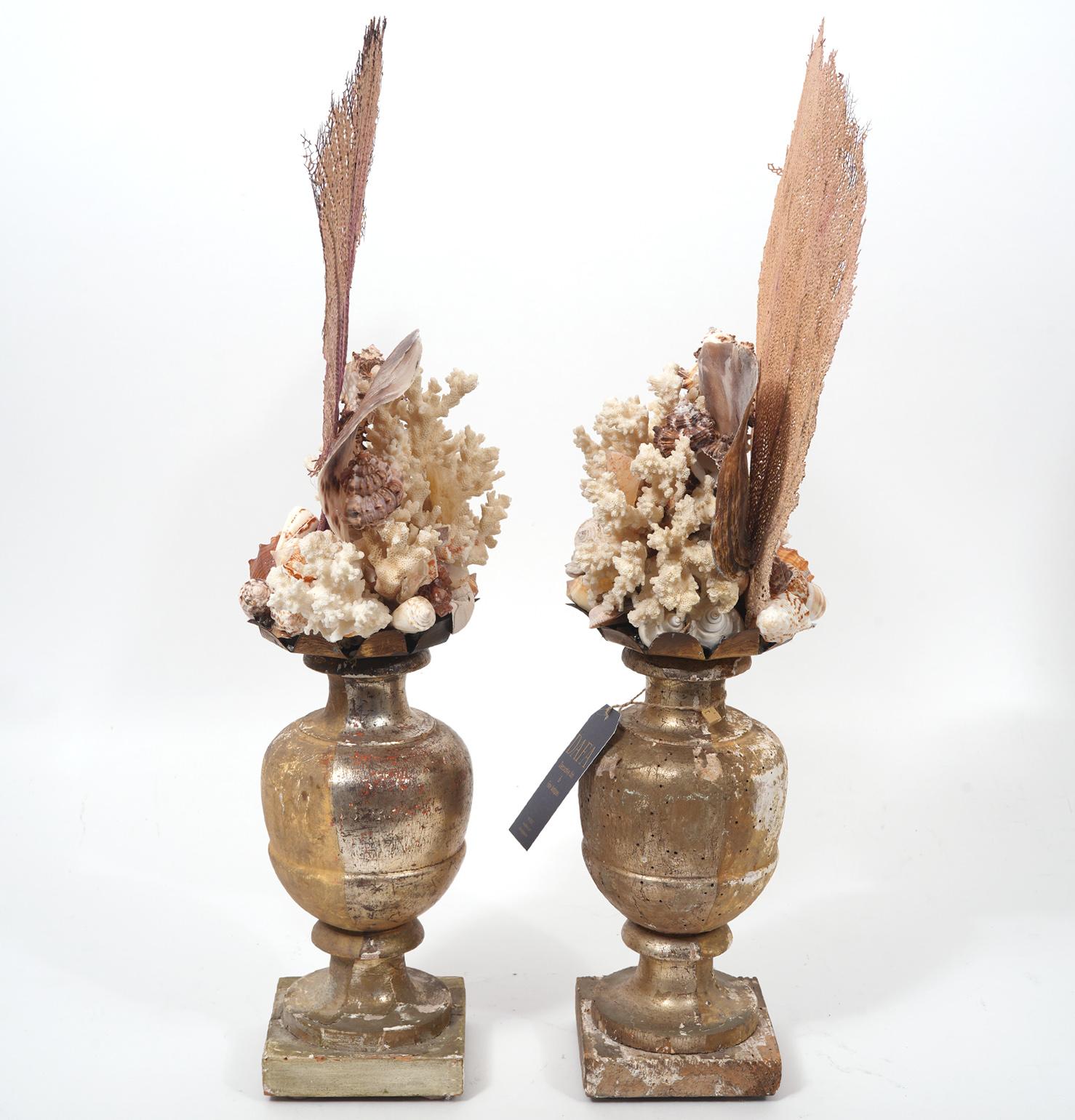 Wonderful Pair of Custom Made Coral Fragments Mounts on Antique Gilt Wood Bases For Sale 6