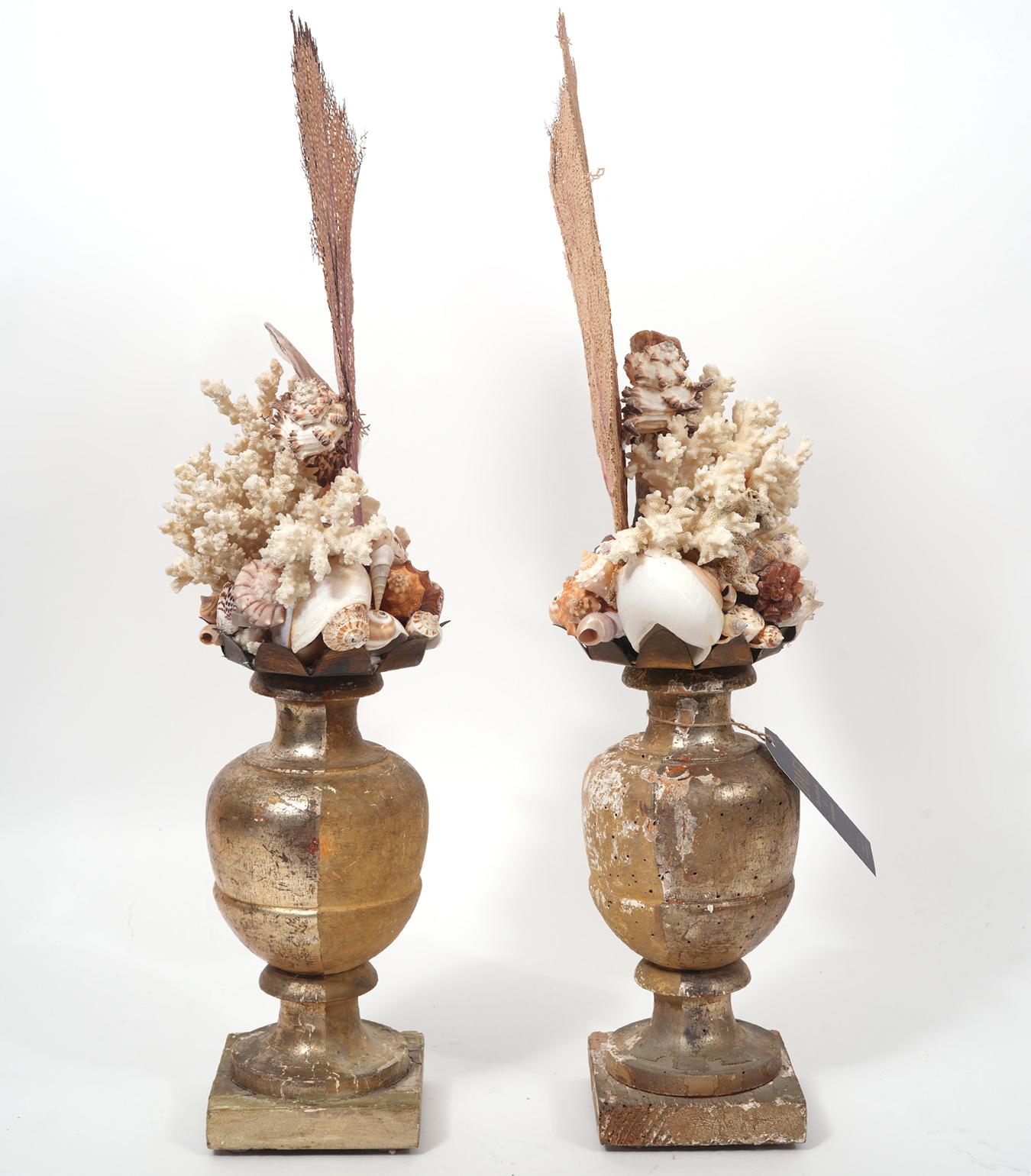 Wonderful Pair of Custom Made Coral Fragments Mounts on Antique Gilt Wood Bases For Sale 2