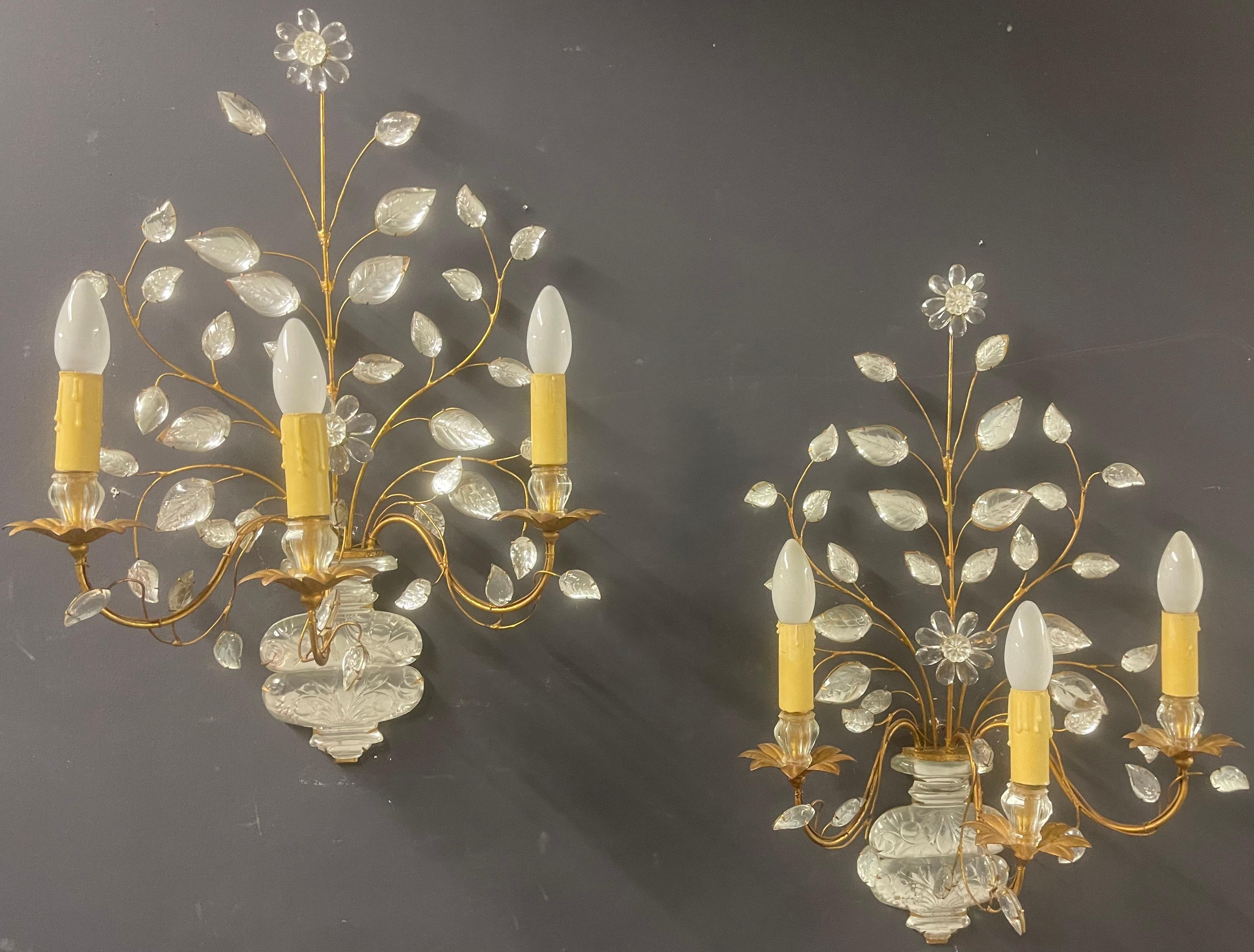 Hollywood Regency wonderful pair of elegant maison bagues wall sconces
