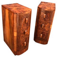 Wonderful Pair of  Figured Walnut Bow Fronted Bedside Cabinets / Nightstands
