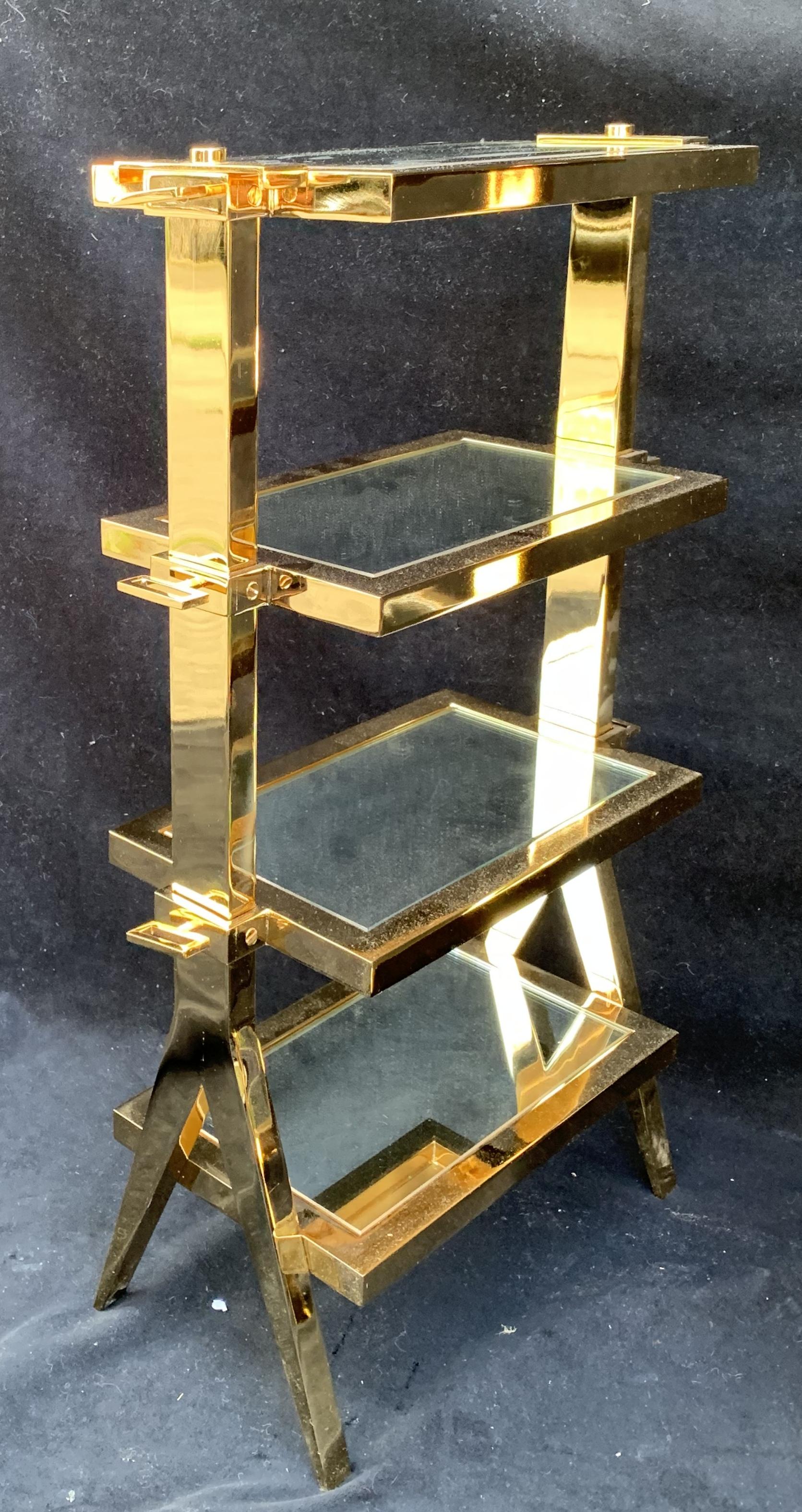 20th Century Wonderful Pair of Four-Tier Polished Brass Bronze Mirror Lorin Marsh Side Tables