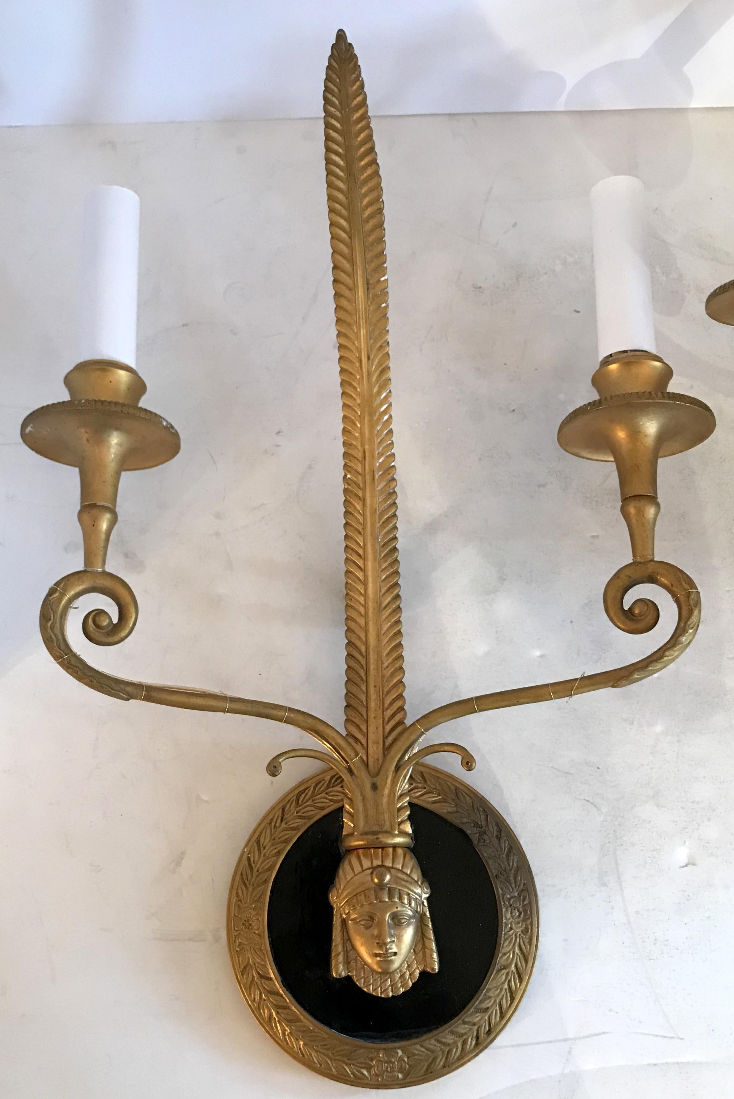 Wonderful Pair of French Empire Gilt and Patinated Bronze Medusa Figure Sconces In Good Condition In Roslyn, NY