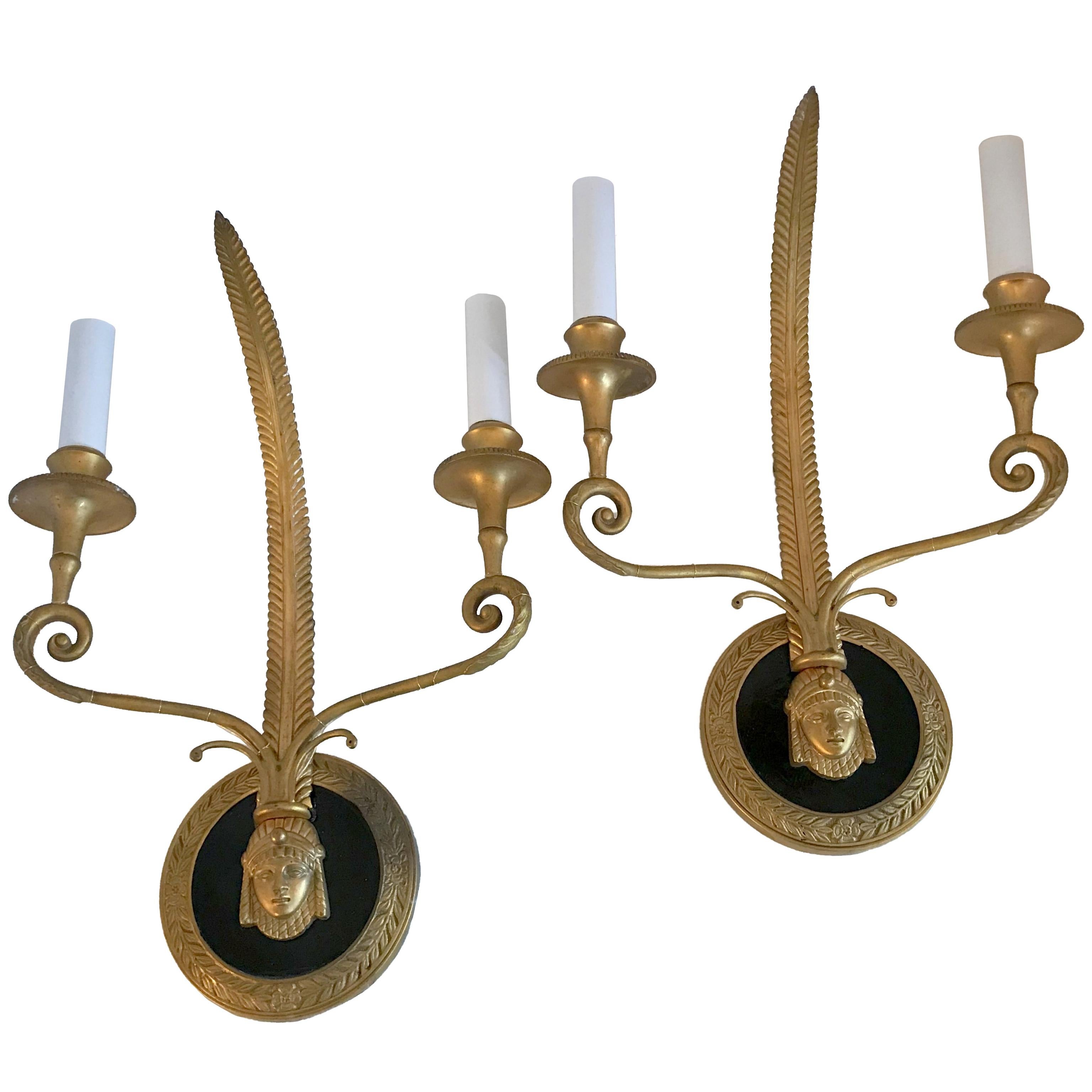 Wonderful Pair of French Empire Gilt and Patinated Bronze Medusa Figure Sconces
