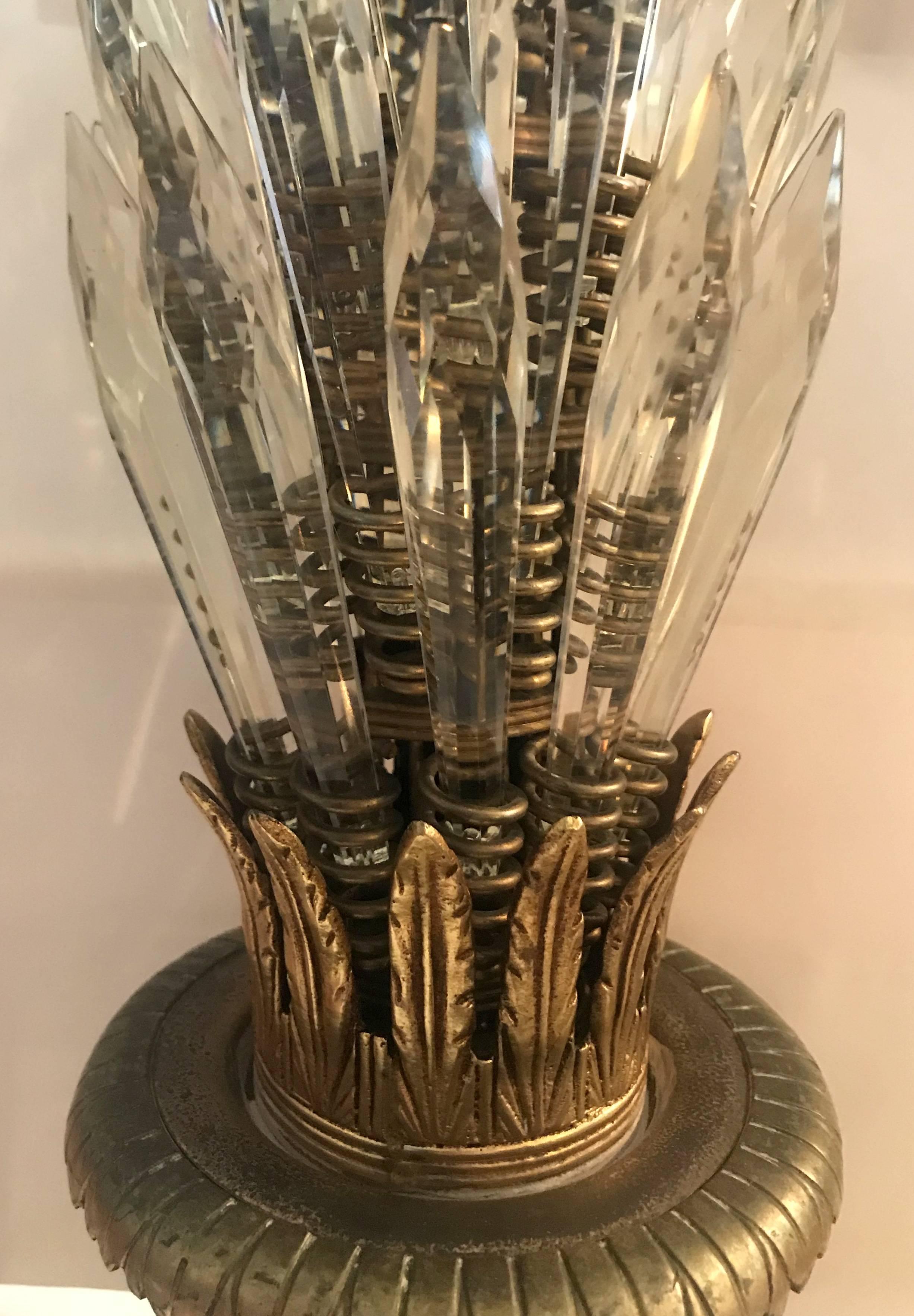 Mid-20th Century Wonderful Pair of French Empire Neoclassical Bronze Crystal Spike Lamps Fixtures