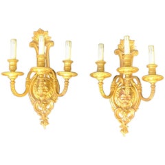 Wonderful Pair of French Gilt Bronze Neoclassical Lion Regency Caldwell Sconces