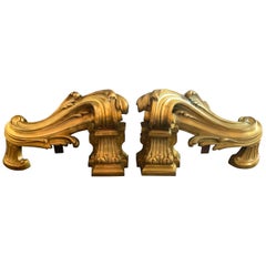 Antique Wonderful Pair of French Louis XV Neoclassical Regency Bronze Fireplace Andirons
