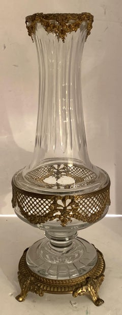 Wonderful Pair of French Ormolu Pierced Bronze Crystal Glass Neoclassical Vases