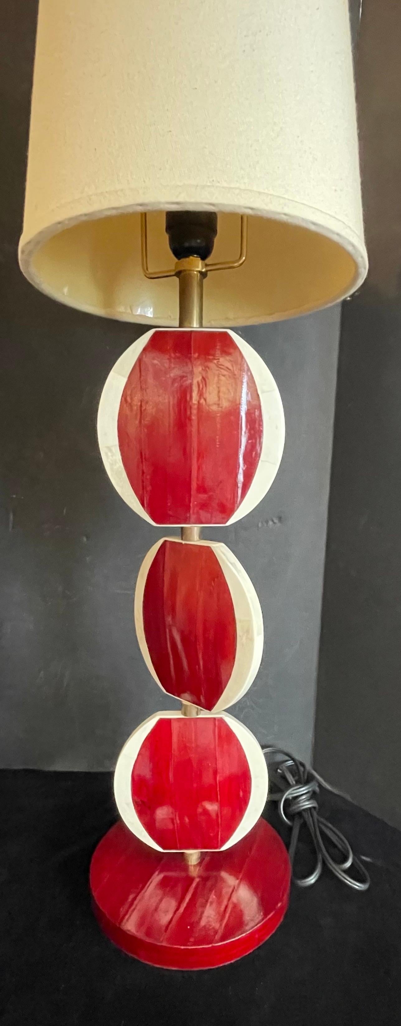 A Wonderful Pair Of French R&Y Augusti Red Leather And Skin Table Lamps