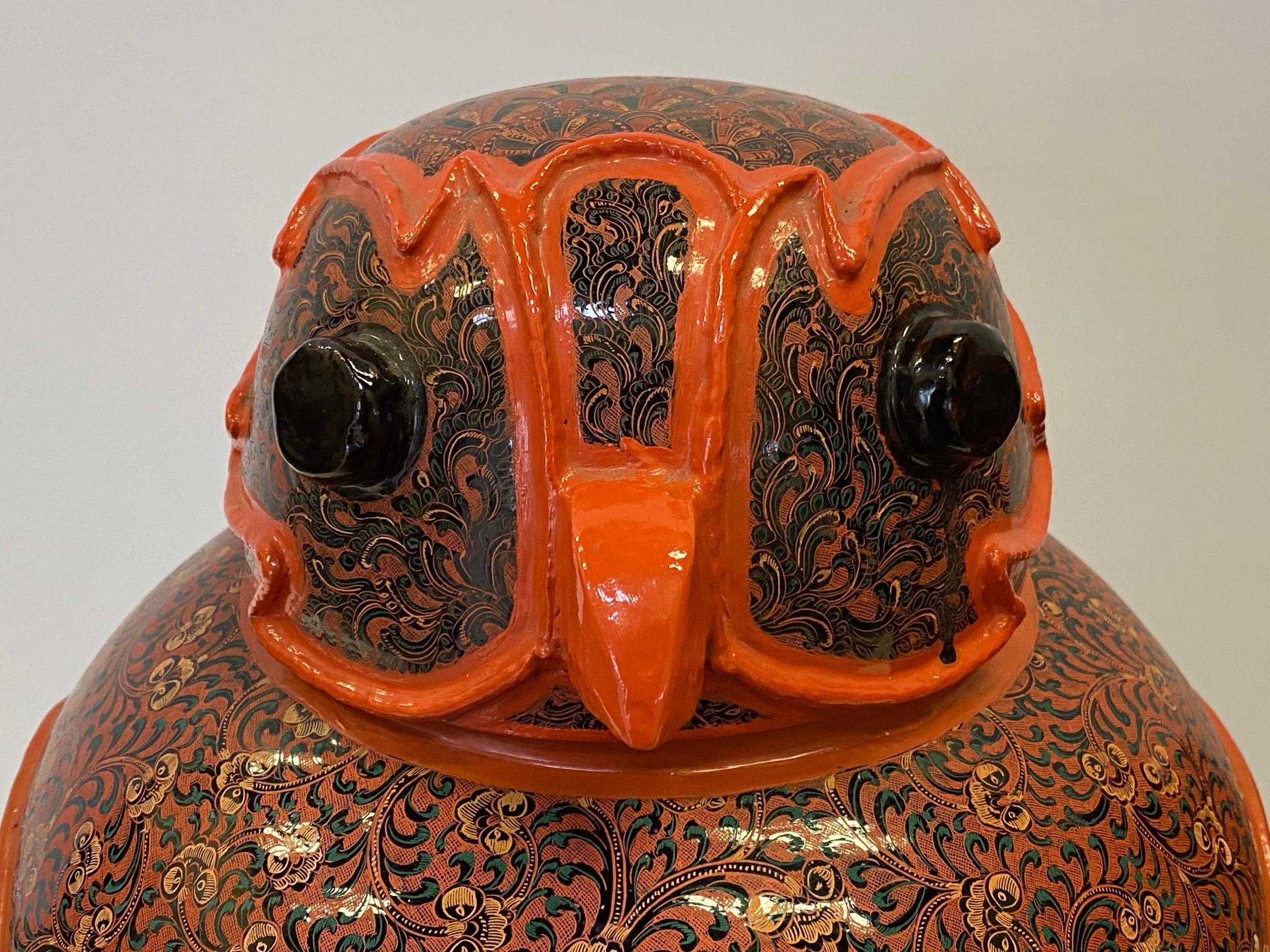 Wonderful Pair of Intricately Hand Painted Burmese Owl Jars 7