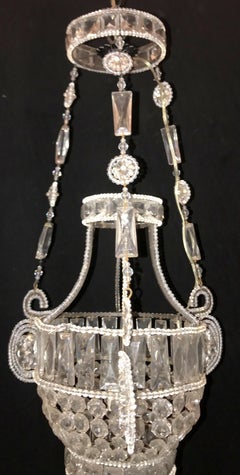 Wonderful Italian Beaded Crystal Basket Urn Pendent Chandelier Light Fixture