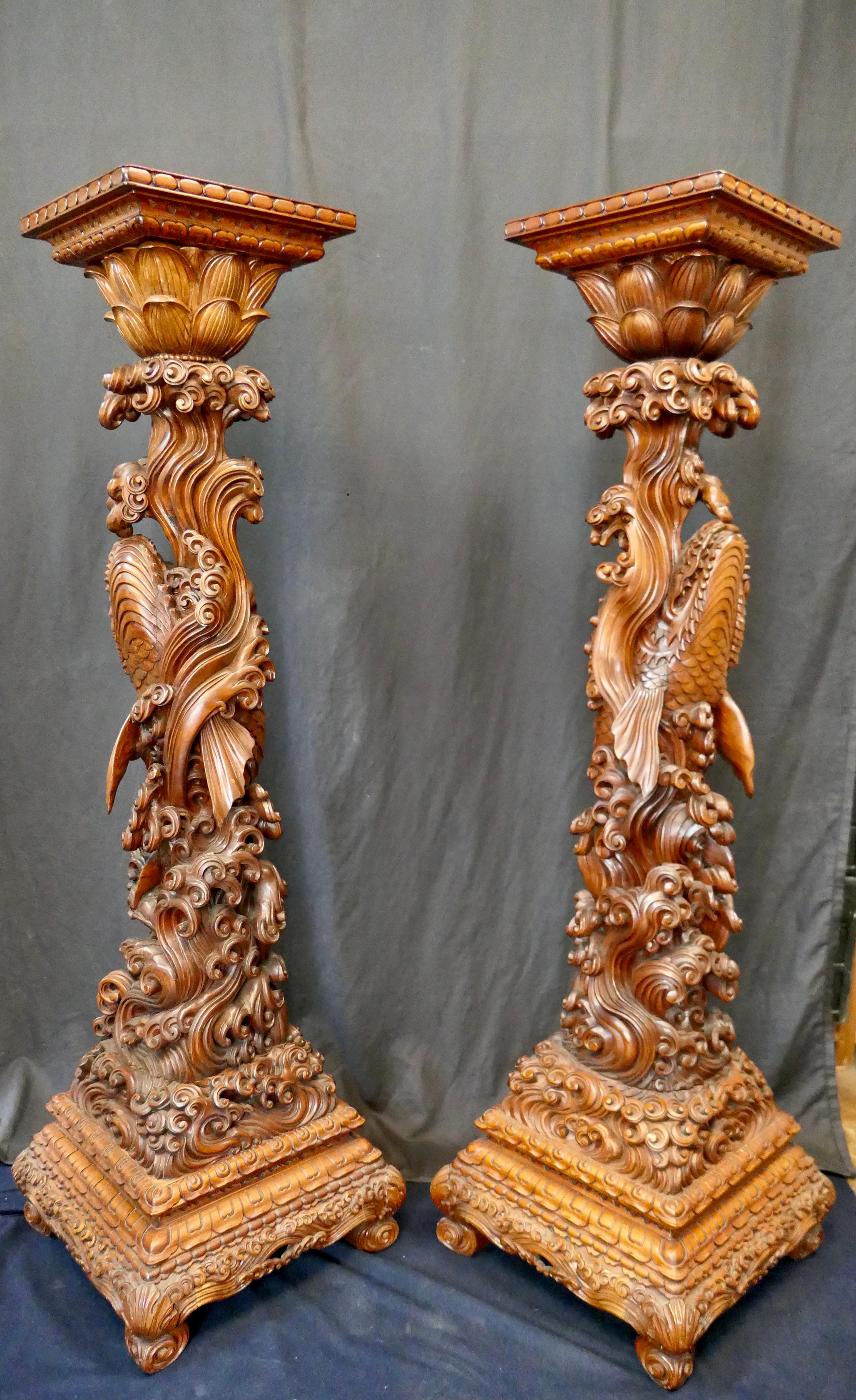Wonderful Pair of Japanese Large Wood Pedestals 6