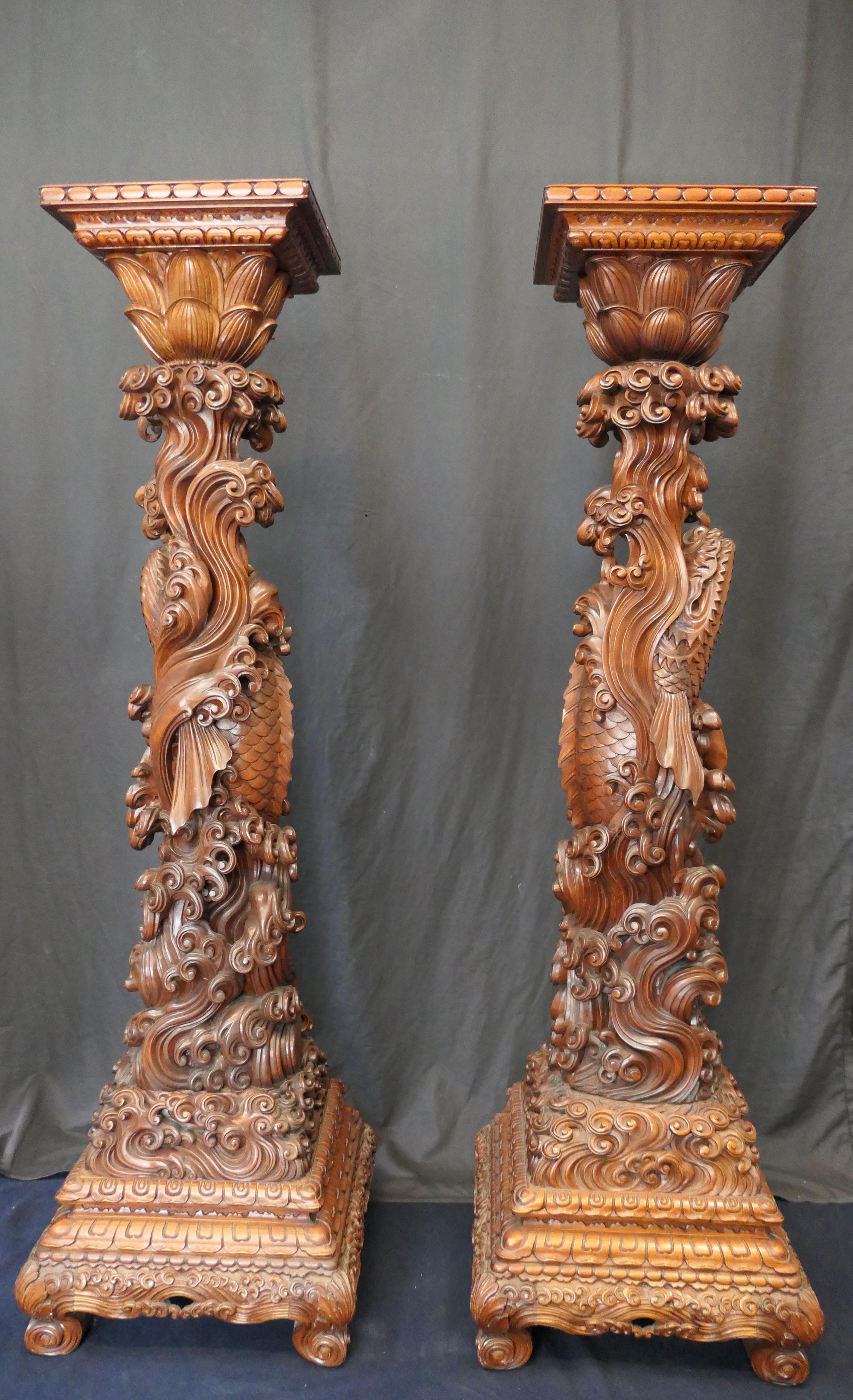 Wonderful Pair of Japanese Large Wood Pedestals 9