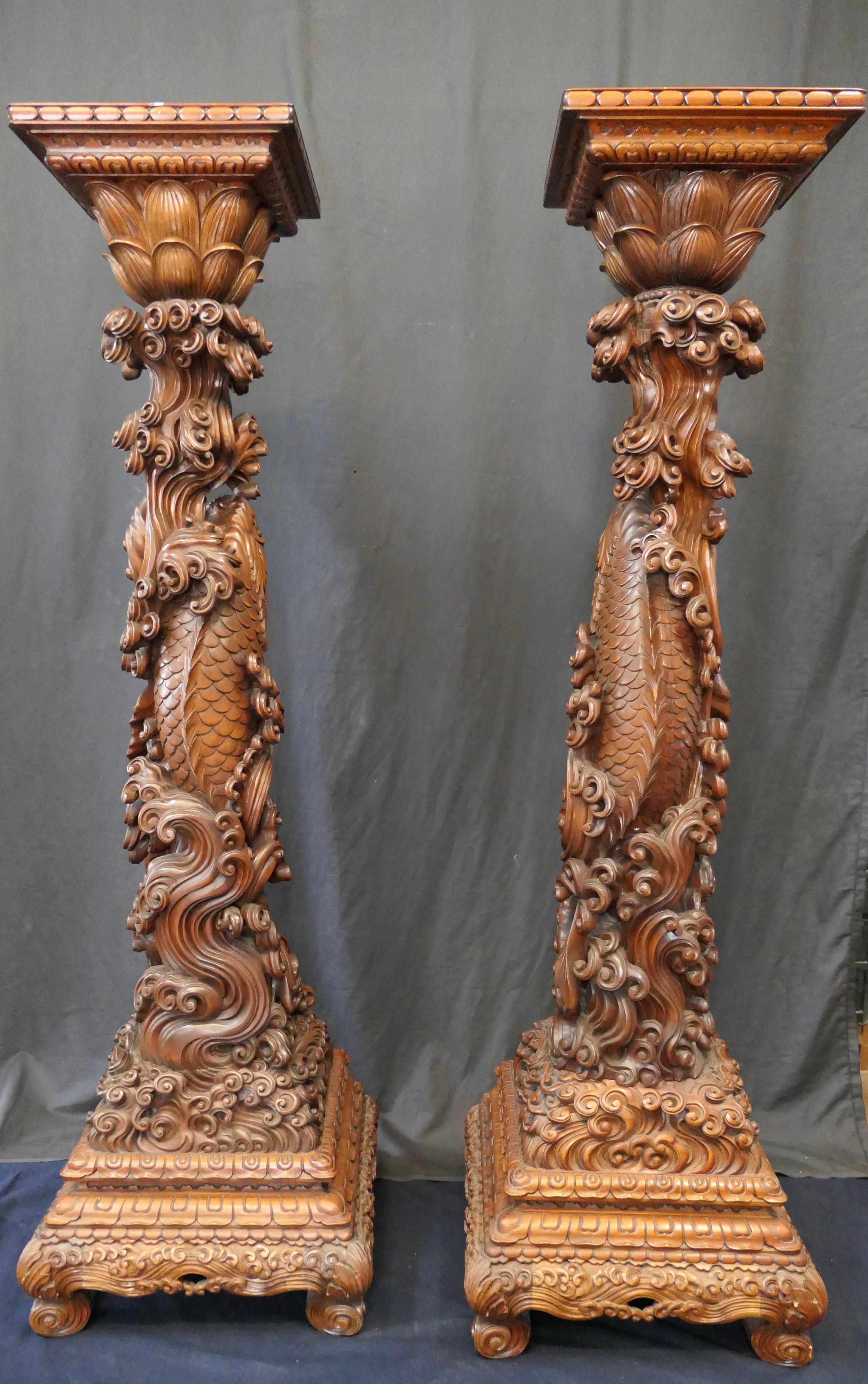 Wonderful Pair of Japanese Large Wood Pedestals 12